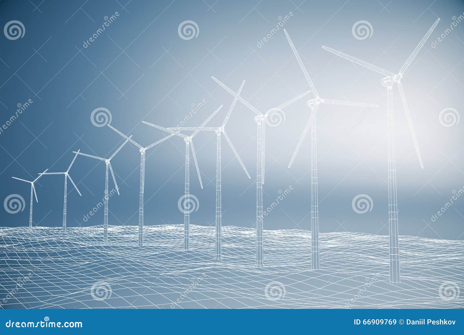blueprint of a windmills on a blue background
