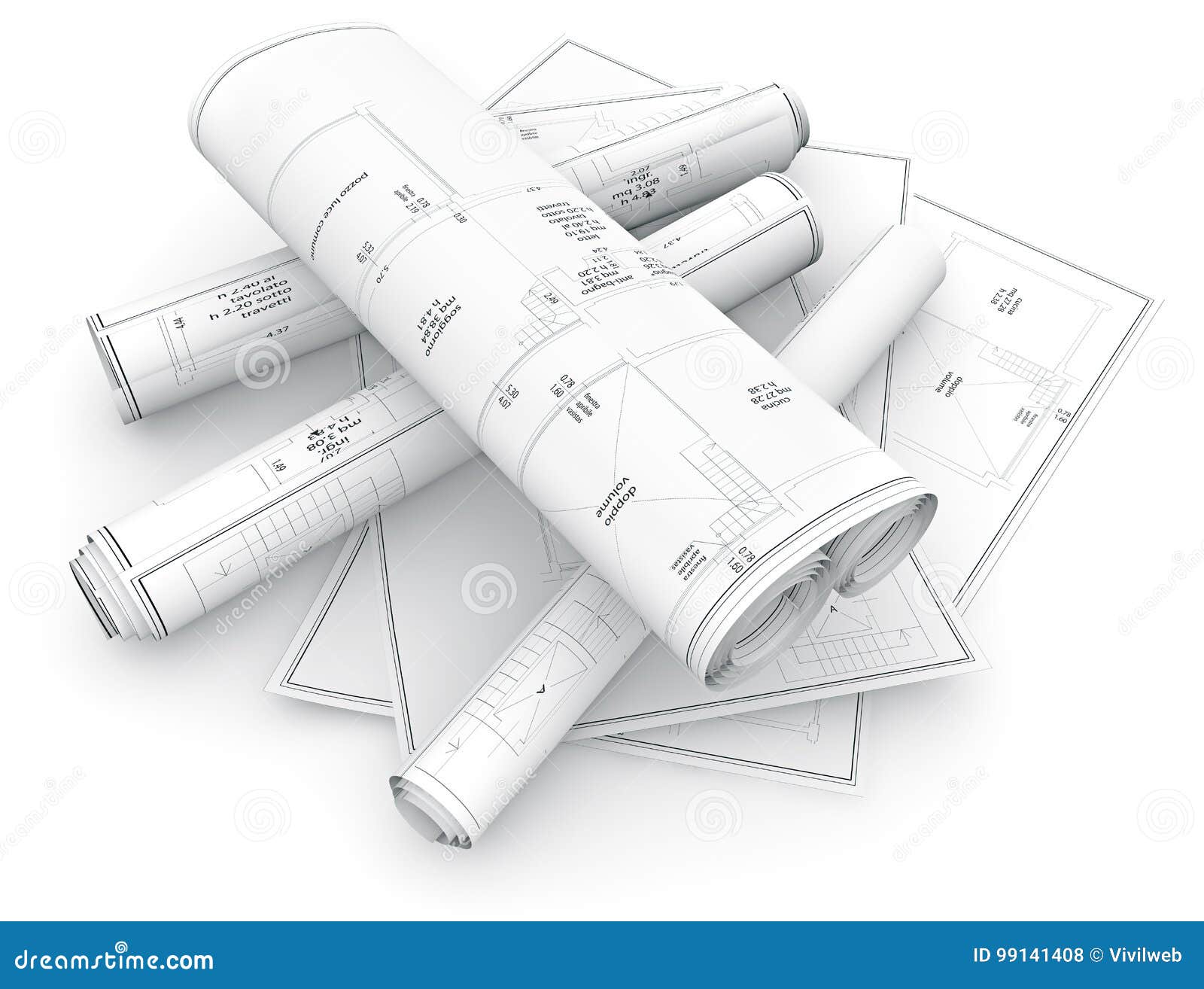 Blueprints Rolls On White Background Stock Illustration 