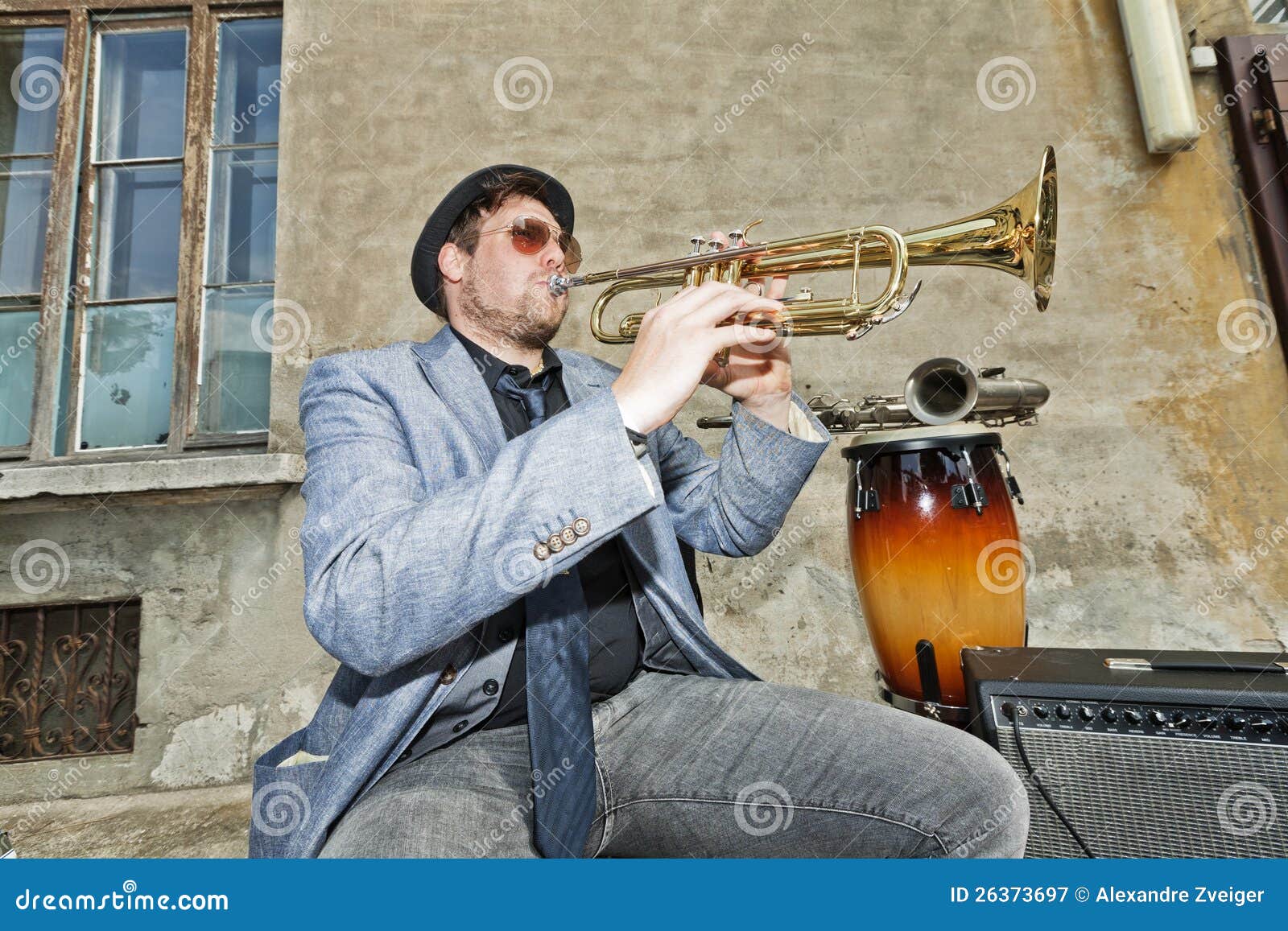 Blues Musician Test the Trumpet Stock Image Image of artist, style