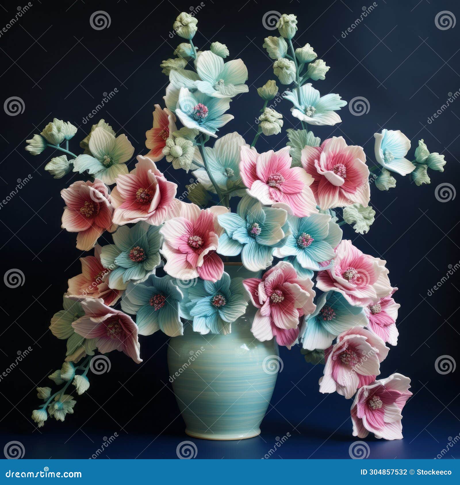 blues and pinks ceramic flowers: photorealistic compositions with traditional japanese techniques