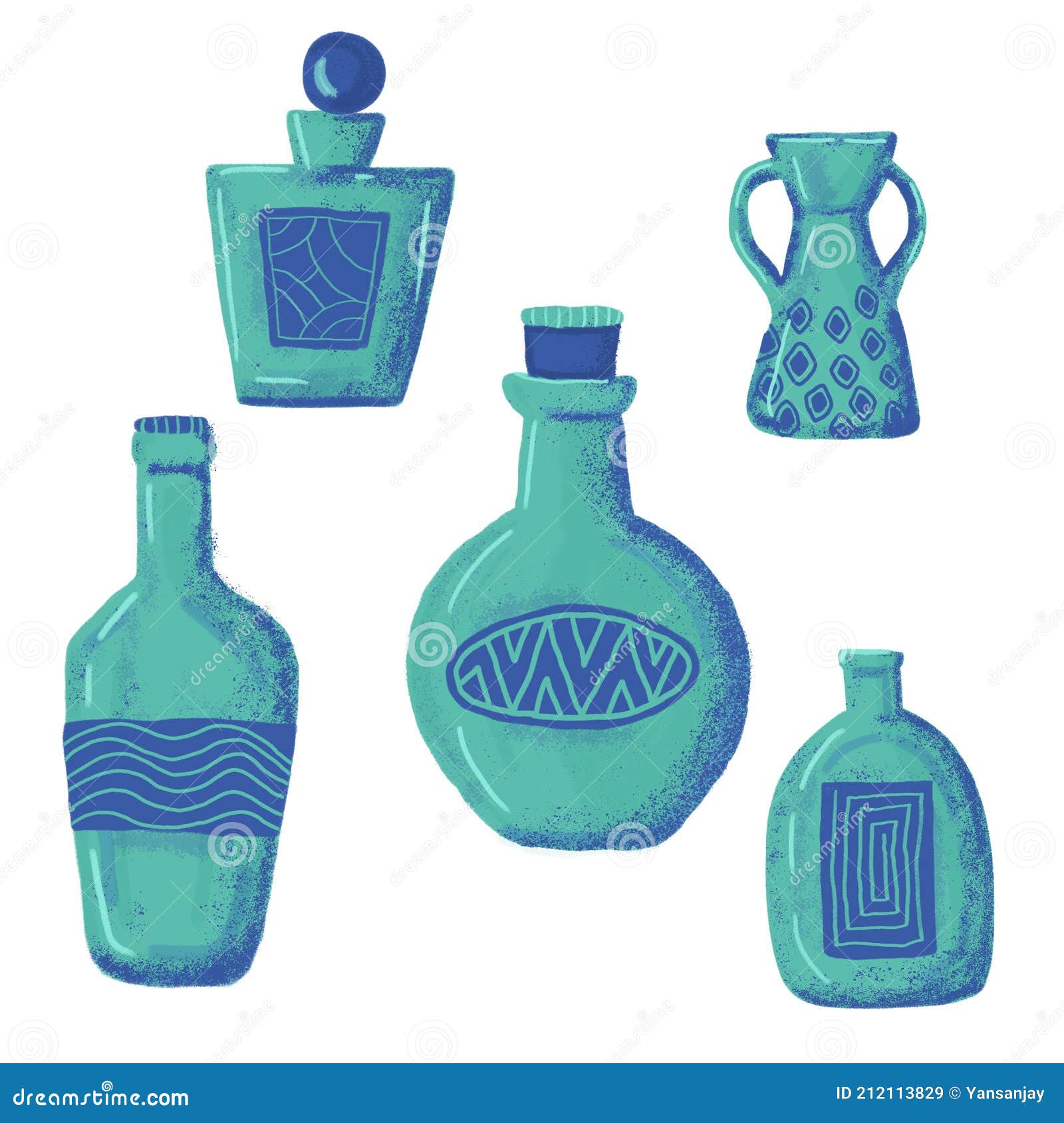 Bluish bottle collection stock illustration. Illustration of unique
