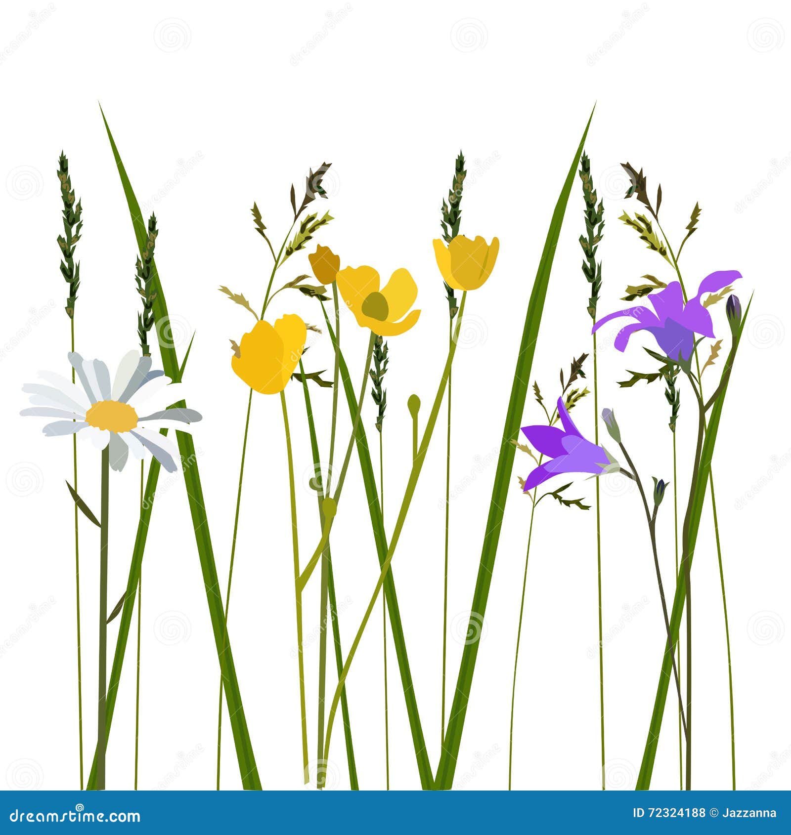 Blumen in der Wiese vektor abbildung. Illustration von blüte - 72324188