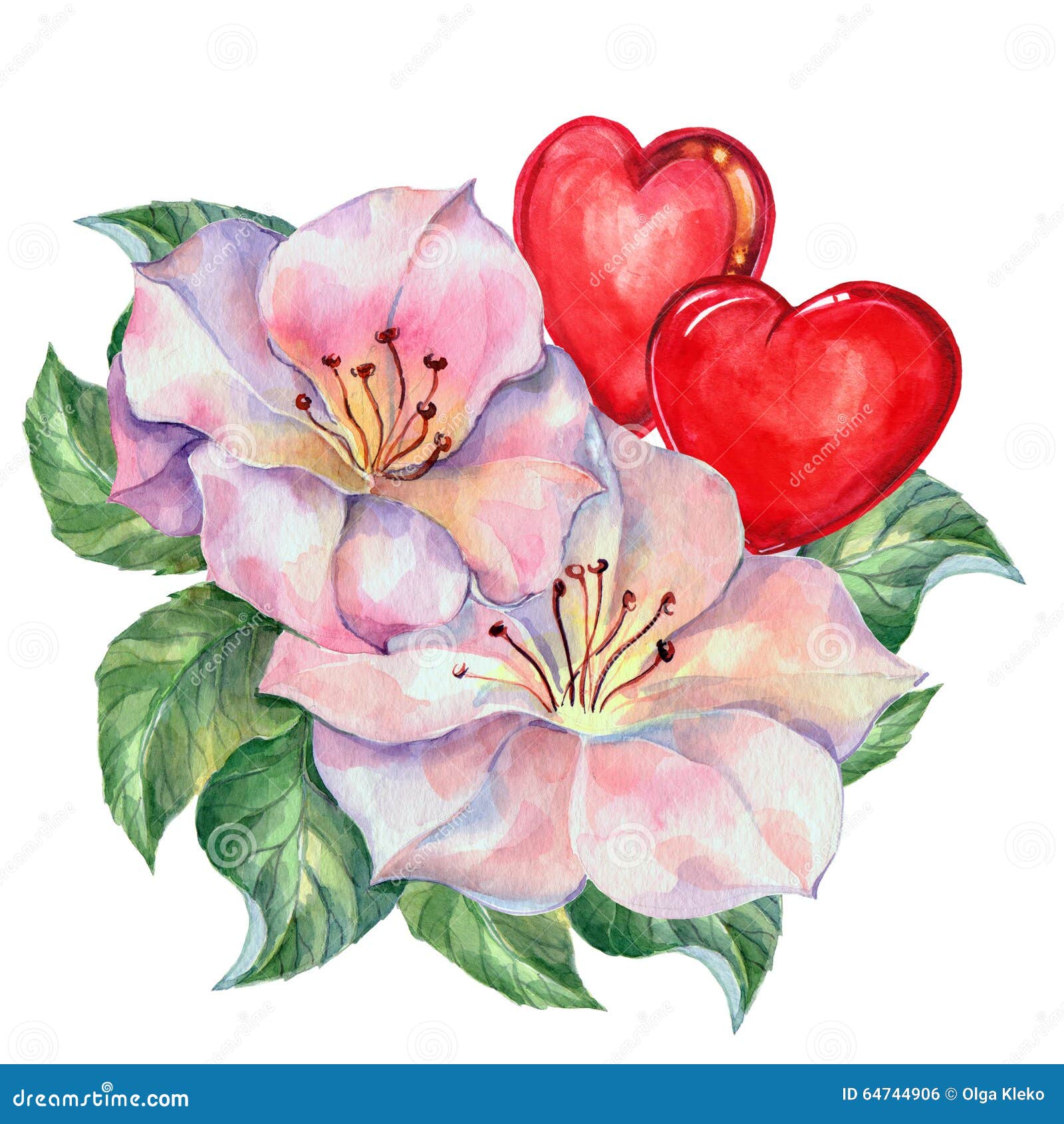 Blumen, Herz, Aquarell stock abbildung. Illustration von bild - 64744906