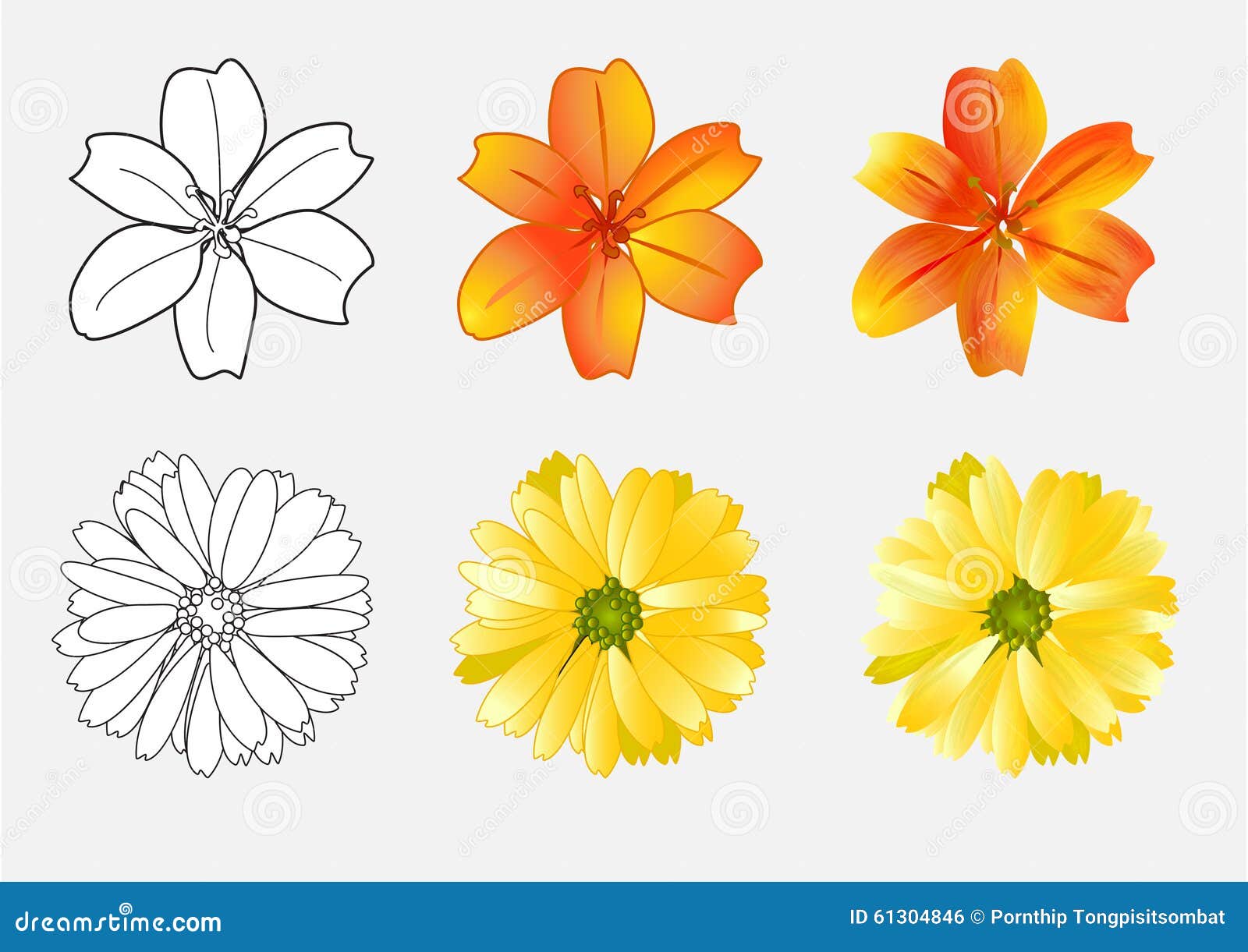 Blumen zeichnen und Farbe, Illustration. Blumen mit Entwurf, einfachem Farbton und Beschaffenheitsart, Illustration