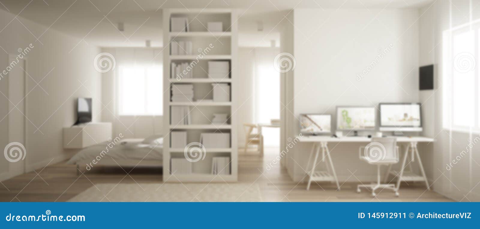 Blur Background Interior Design One Room Apartment With