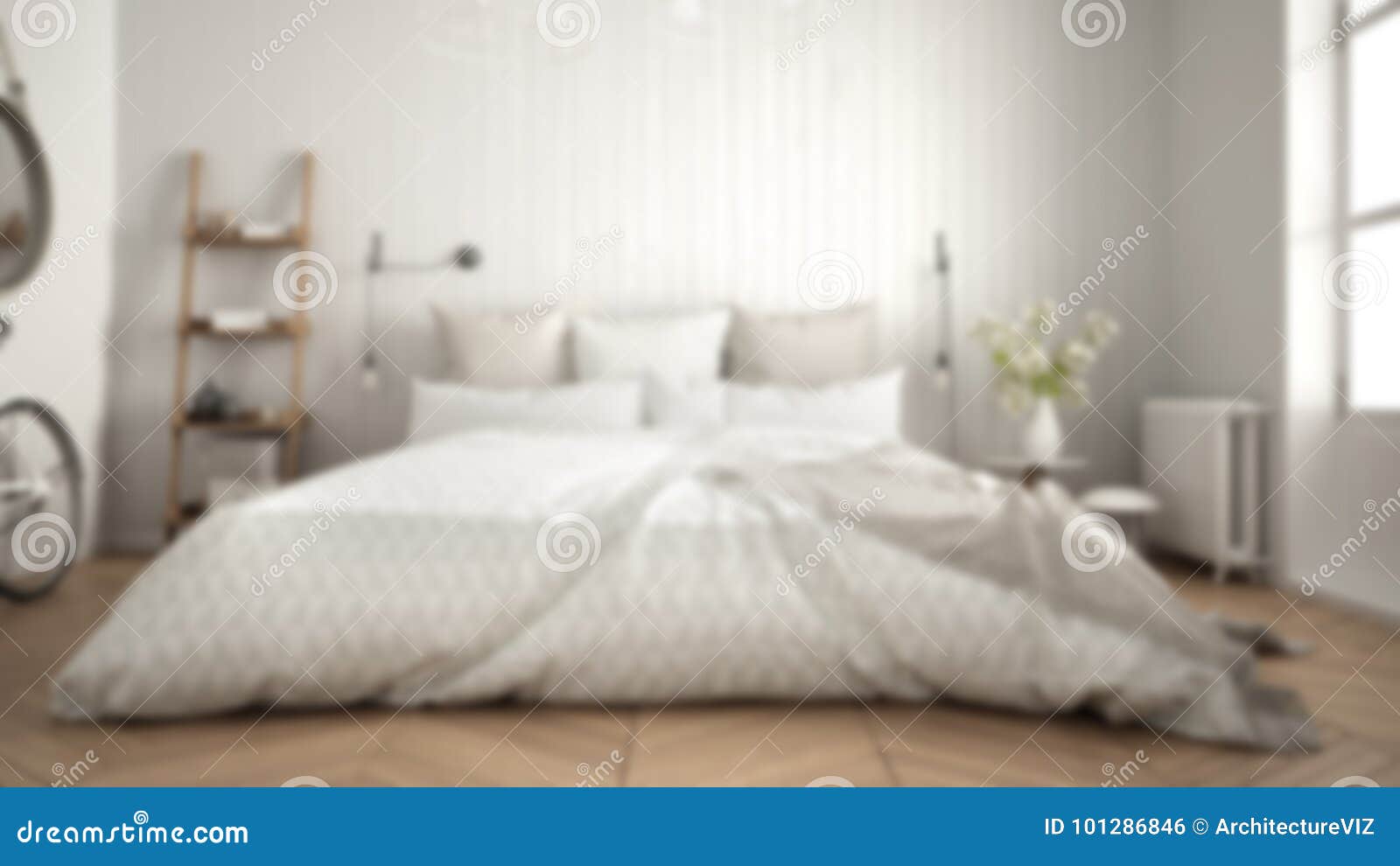 Blur Background Interior Design, White and Gray Modern Bedroom W Stock ...
