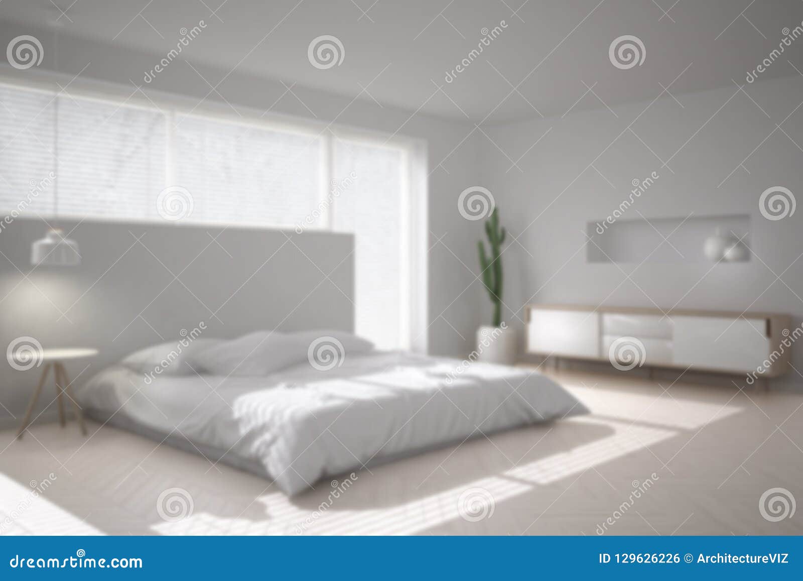 Blur Background Interior Design White Minimalist Bedroom