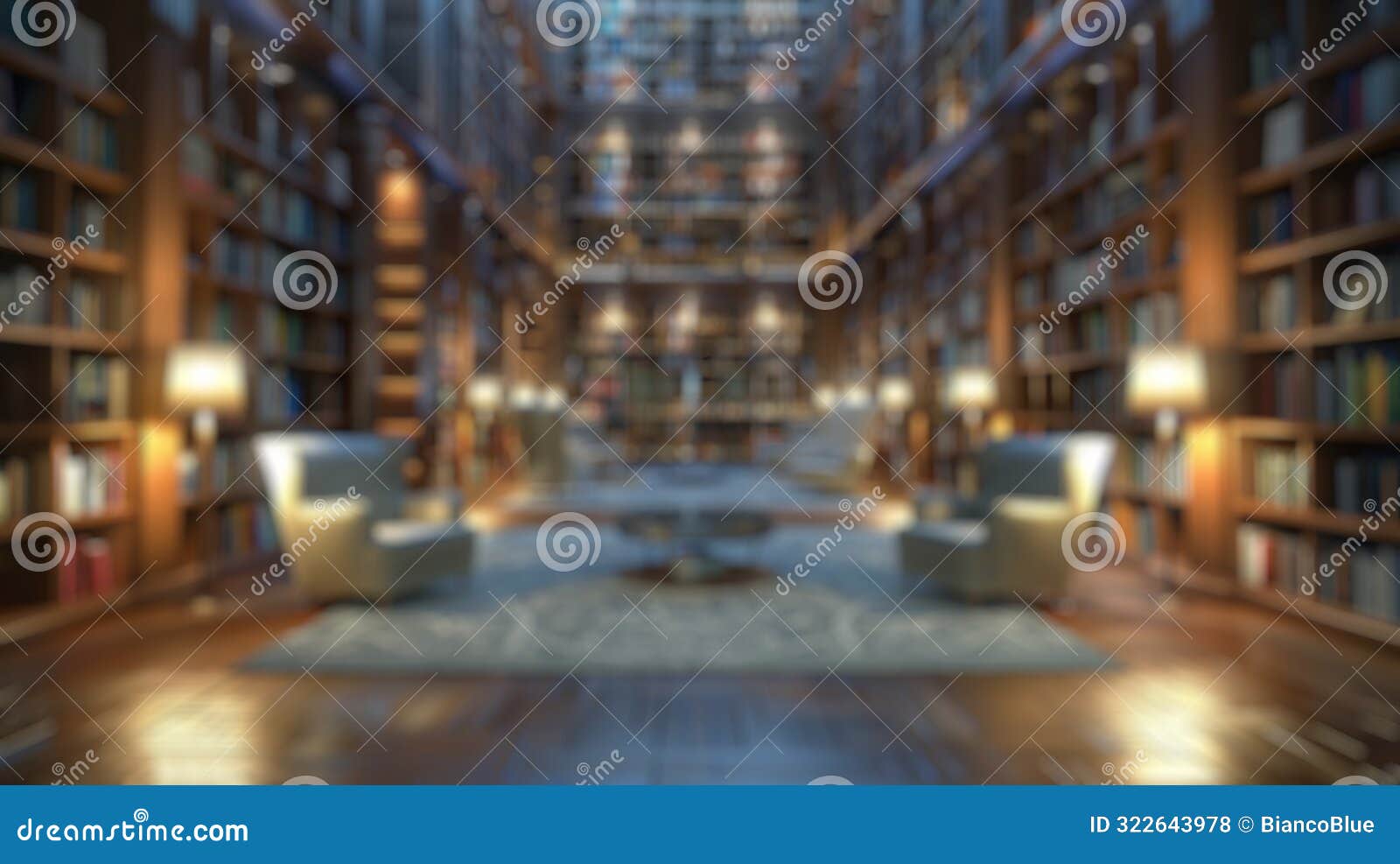 blur background of majestic library corridor with wooden bookshelves. spate.