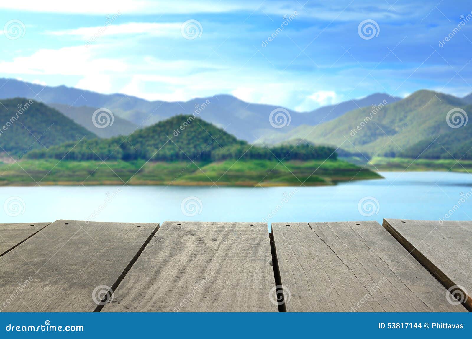 Blur Image of Terrace Wood and Scenery View and Sky Stock Photo Image