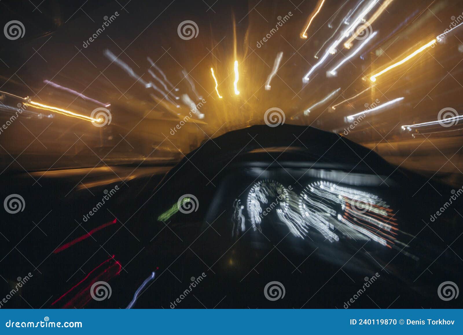 blur motion inside car light trail represent moving car or drunk driver