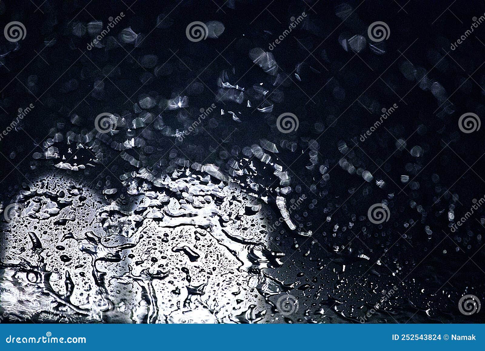 Blurred Abstract Background Reflection of Headlights in Heavy Rain at