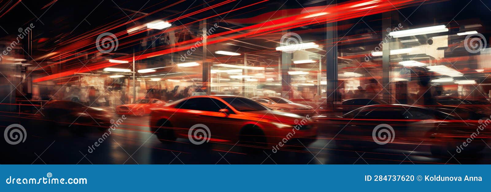 blurred auto salon, concept of abstractness, created with generative ai technology