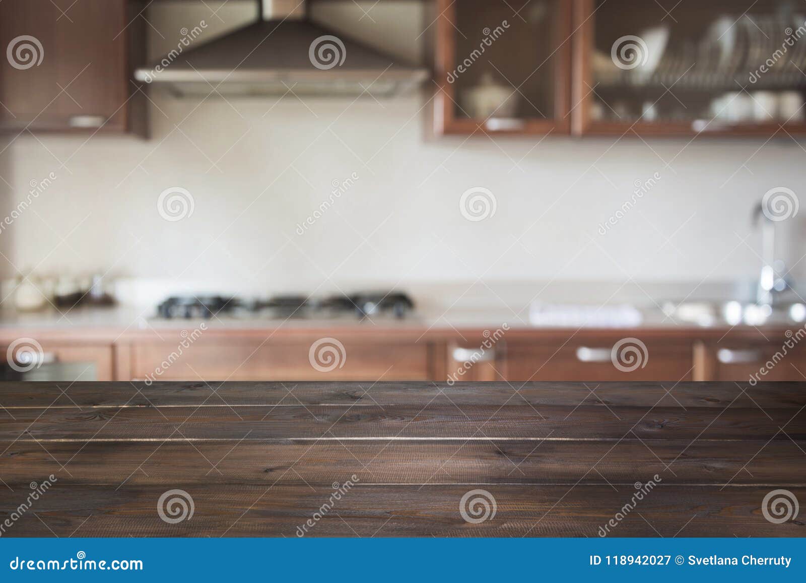 Blurred Background. Modern Kitchen with Bokeh Light. Stock Image
