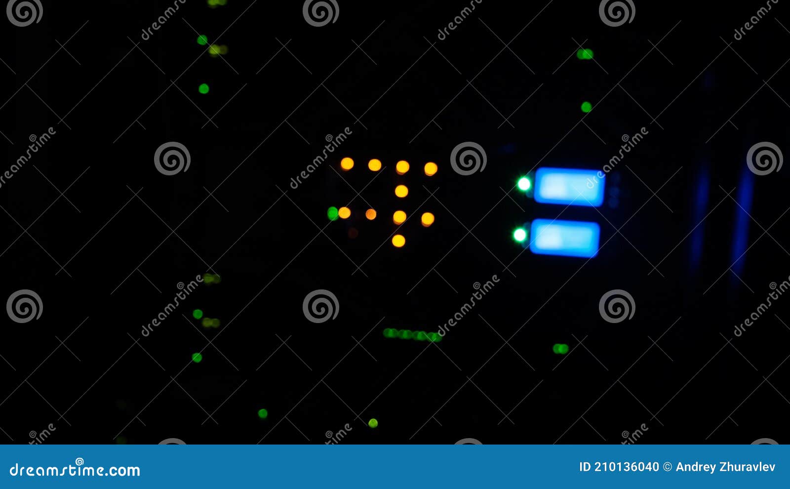 blurred background server bokeh blink green and red led lamp. display panel of the computer equipment lamps, the serer room in the