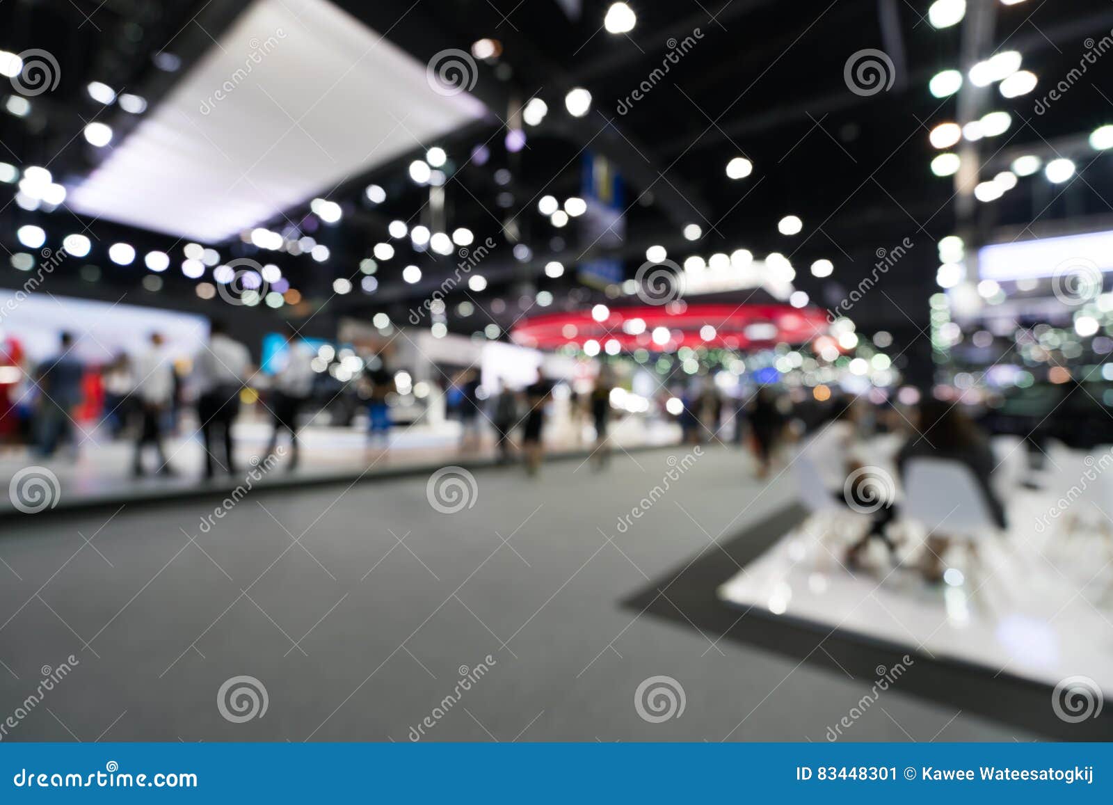 blurred, defocused background of public event exhibition hall, business trade show concept