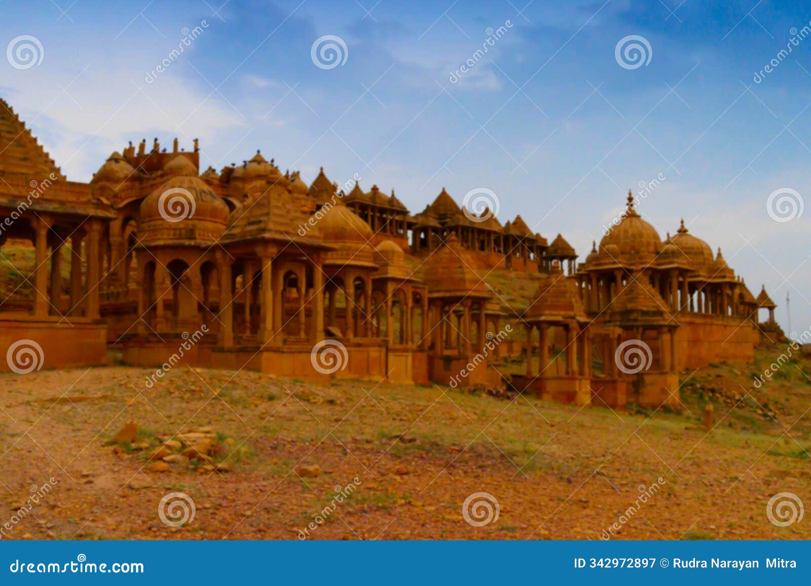 blurred image of bada bagh or barabagh, means big garden, is a garden complex in jaisalmer, rajasthan, india, for royal cenotaphs
