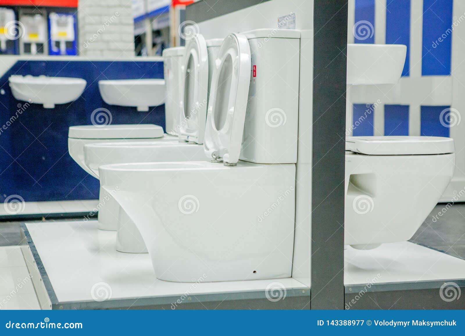 Blurred Image of Toilet Bowls Aisle in a Hardware Store Stock Image