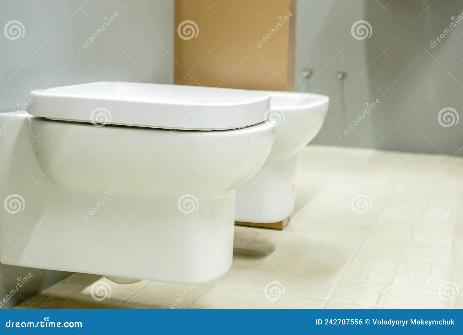 Blurred Image of Toilet Bowls Aisle in a Hardware Store Stock Photo