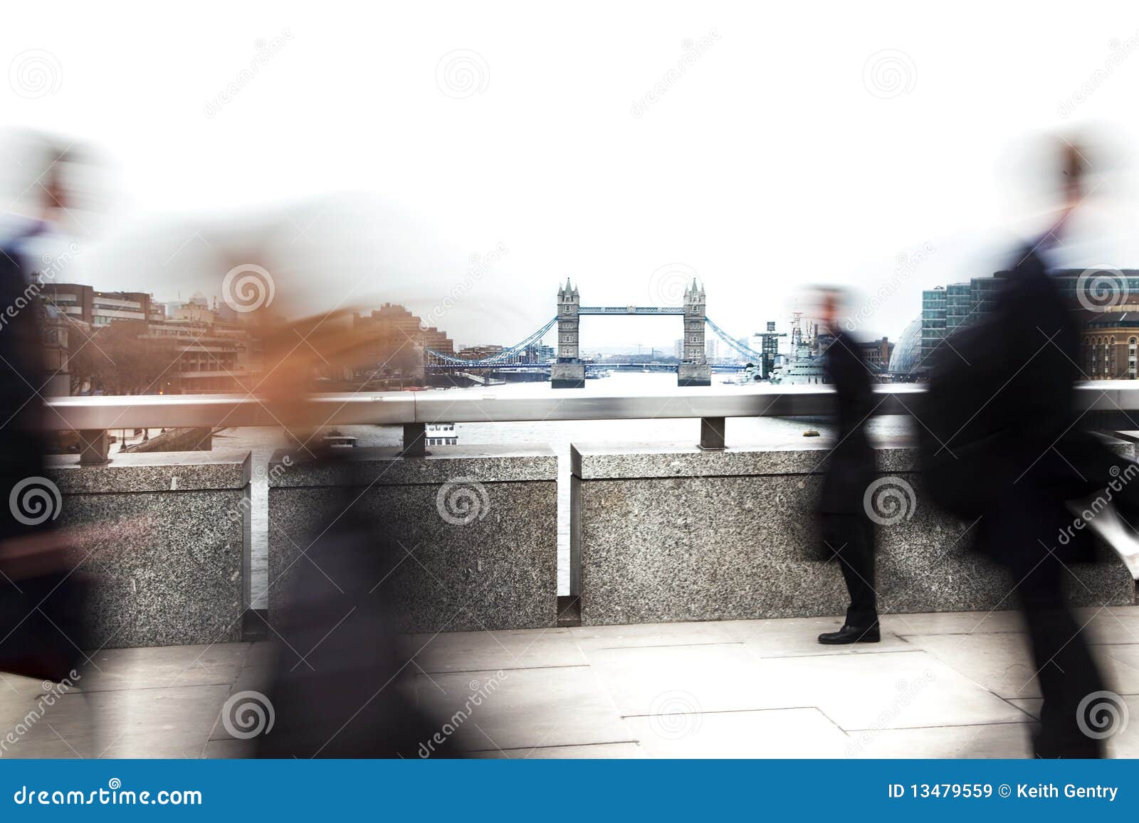blurred london commuters