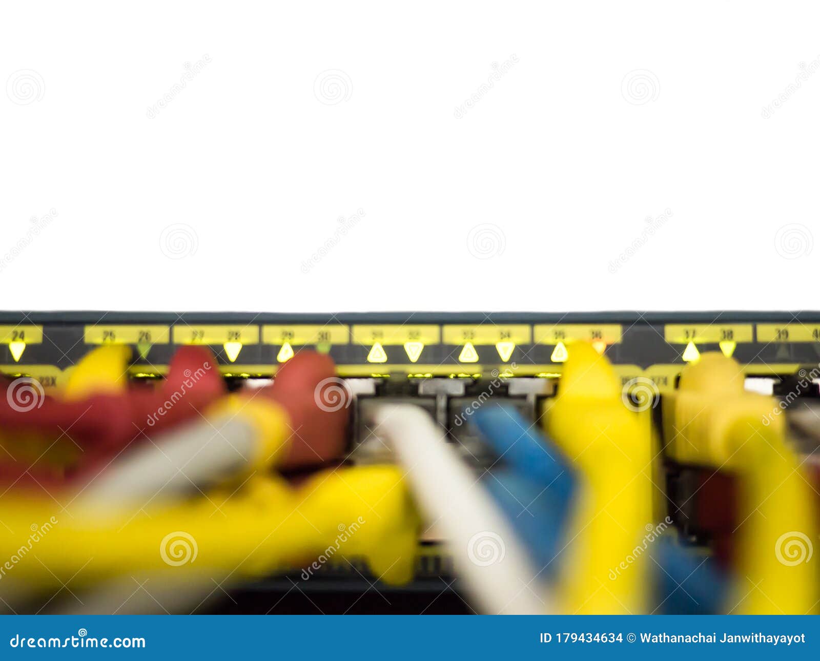 Blurred, Network Cables Plug into Switch Hub Stock Photo Image of