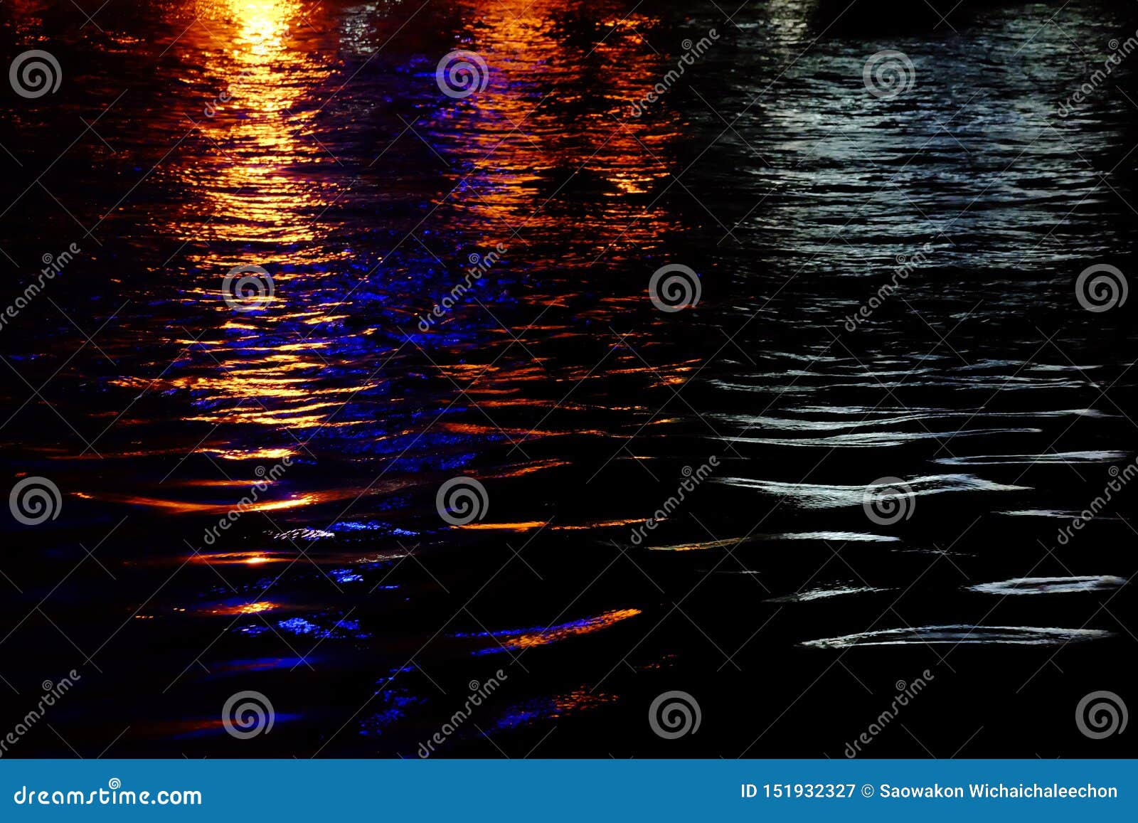 Blurred Reflection Colorful Lights on River Surface Stock Image Image