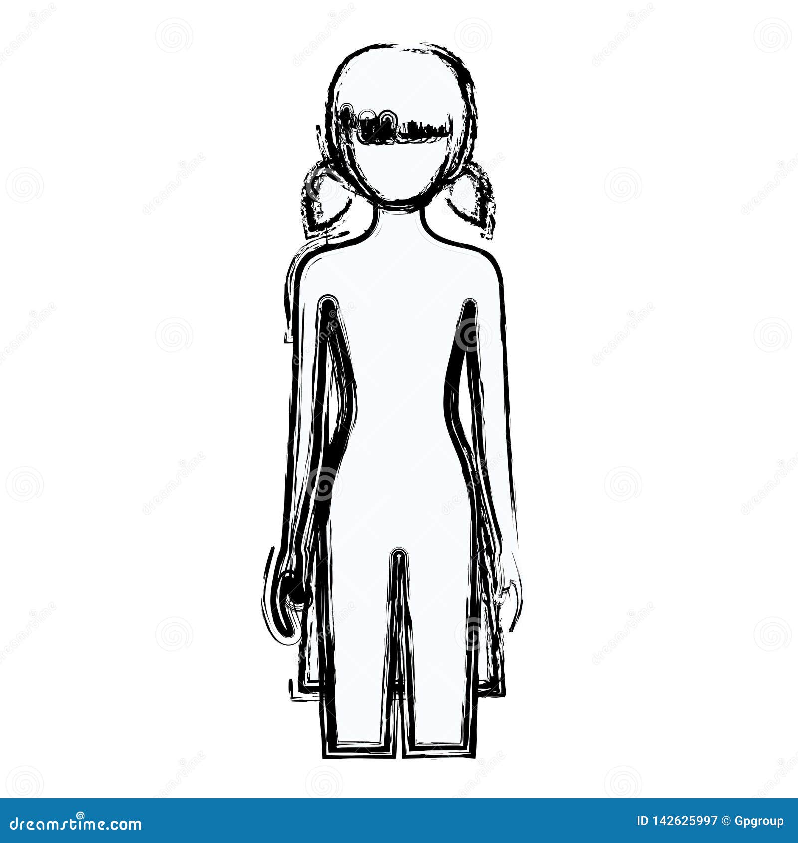 Blurred Silhouette Faceless Front View Girl Naked Body With