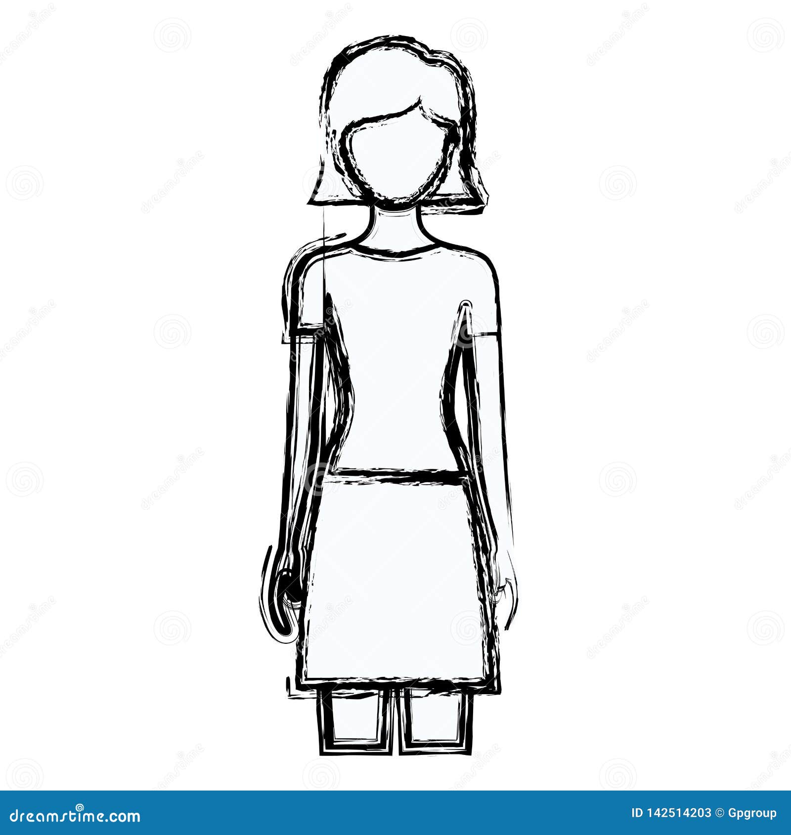 Blurred Silhouette Faceless Front View Woman With Skirt And
