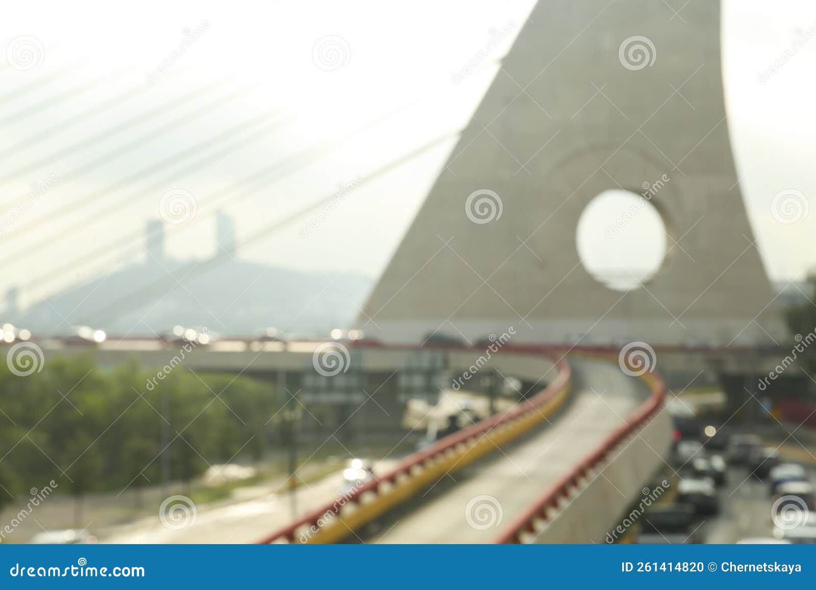 blurred view of cars on modern bridge