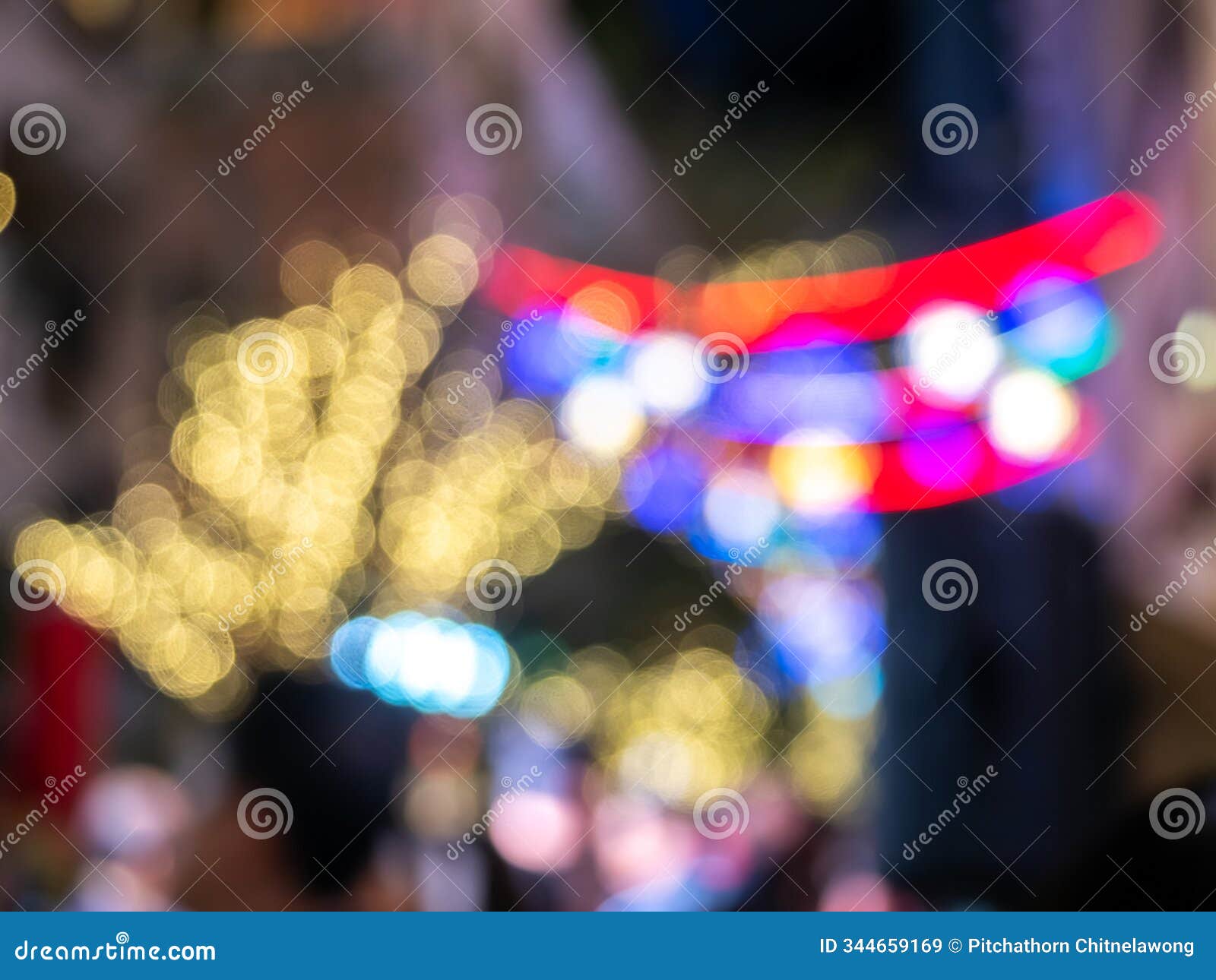 blurring out of focus bokeh light from light bulb in decoration alley