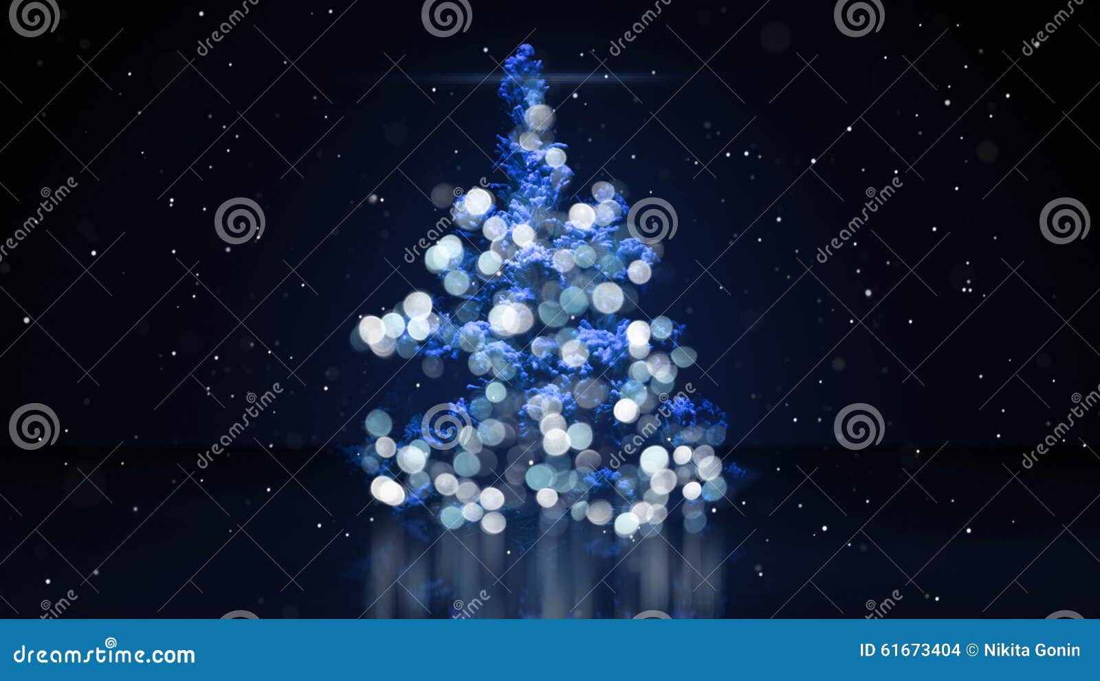 Blurry Christmas Tree with Blue Lights Stock Illustration