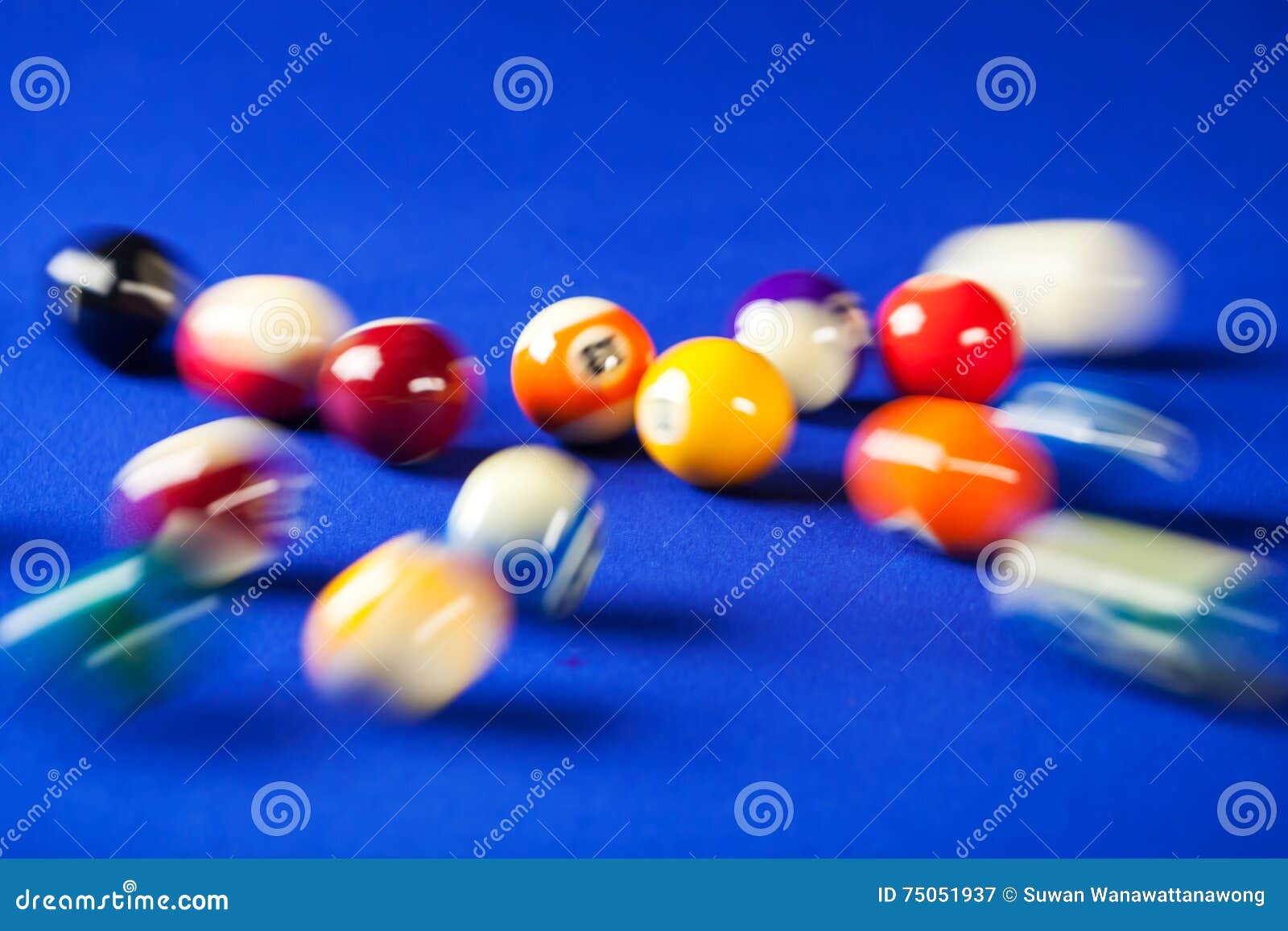 Blurry and Moving of Billiard Balls in a Pool Table Stock Image Image