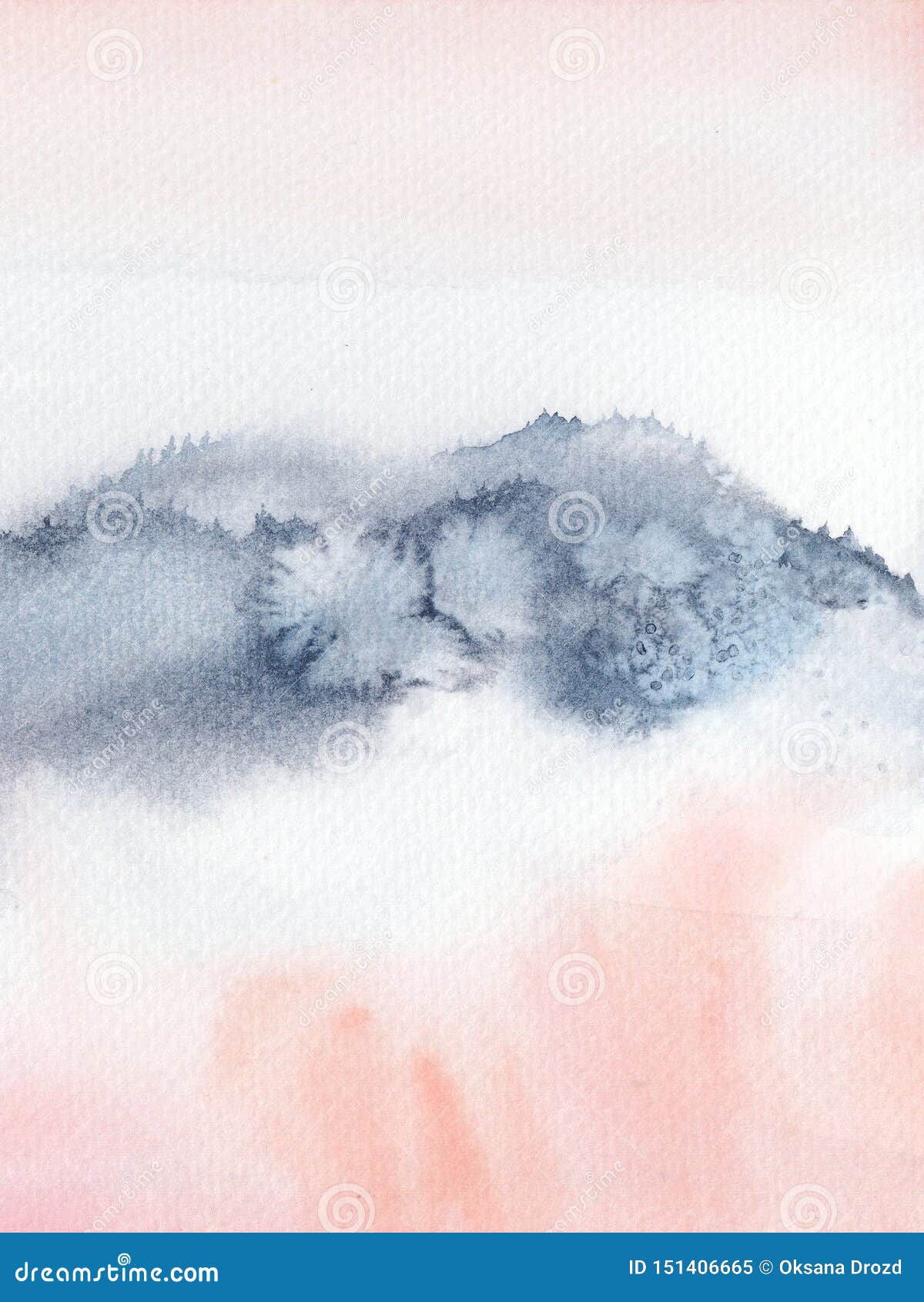 Blush Pink And Navyblue Abstract Watercolor Hand Painted Landscape Stock Image - Image Of Gray, Pastel: 151406665