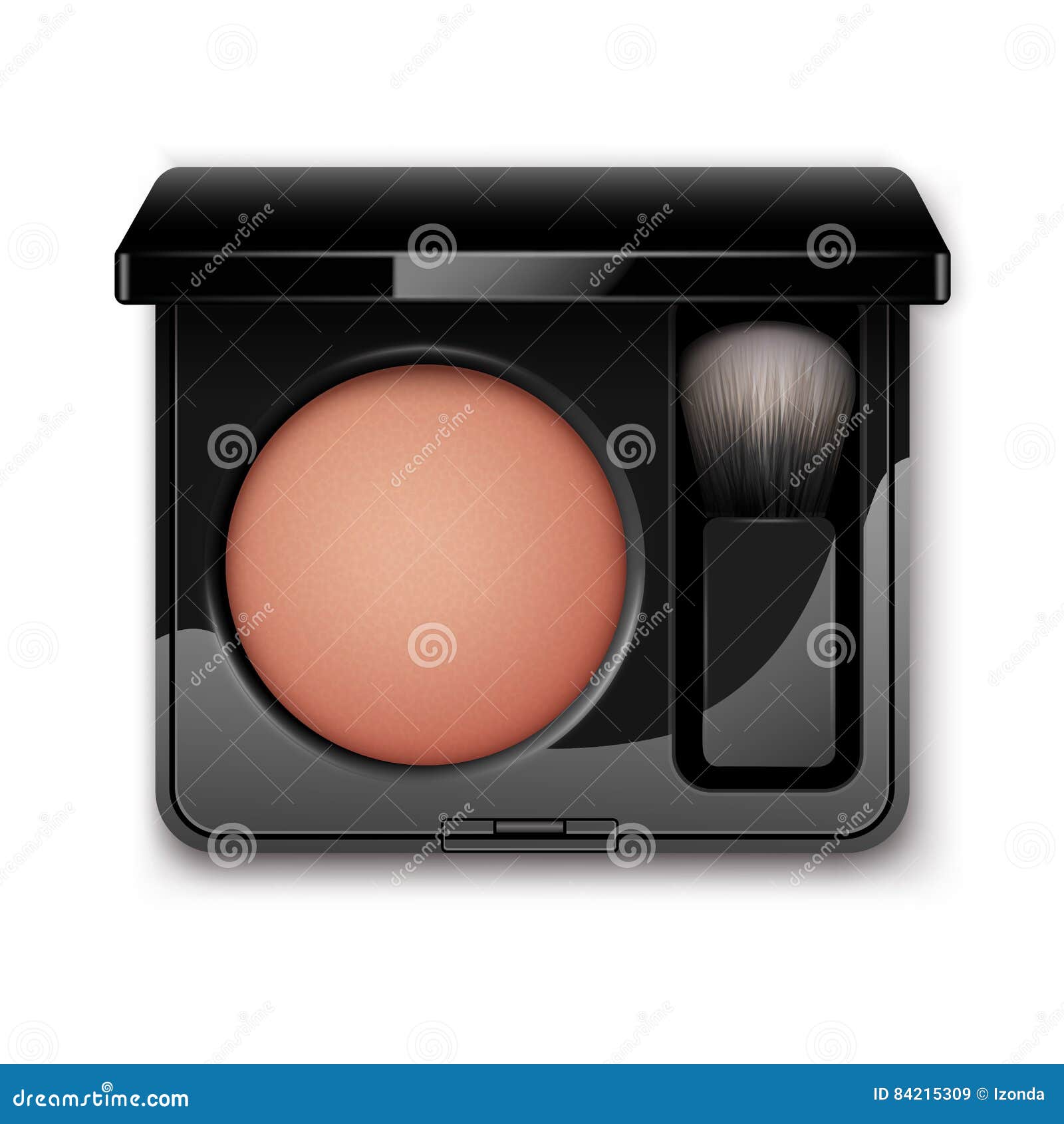 Blusher in Black Plastic Case with Makeup Brush Stock Vector