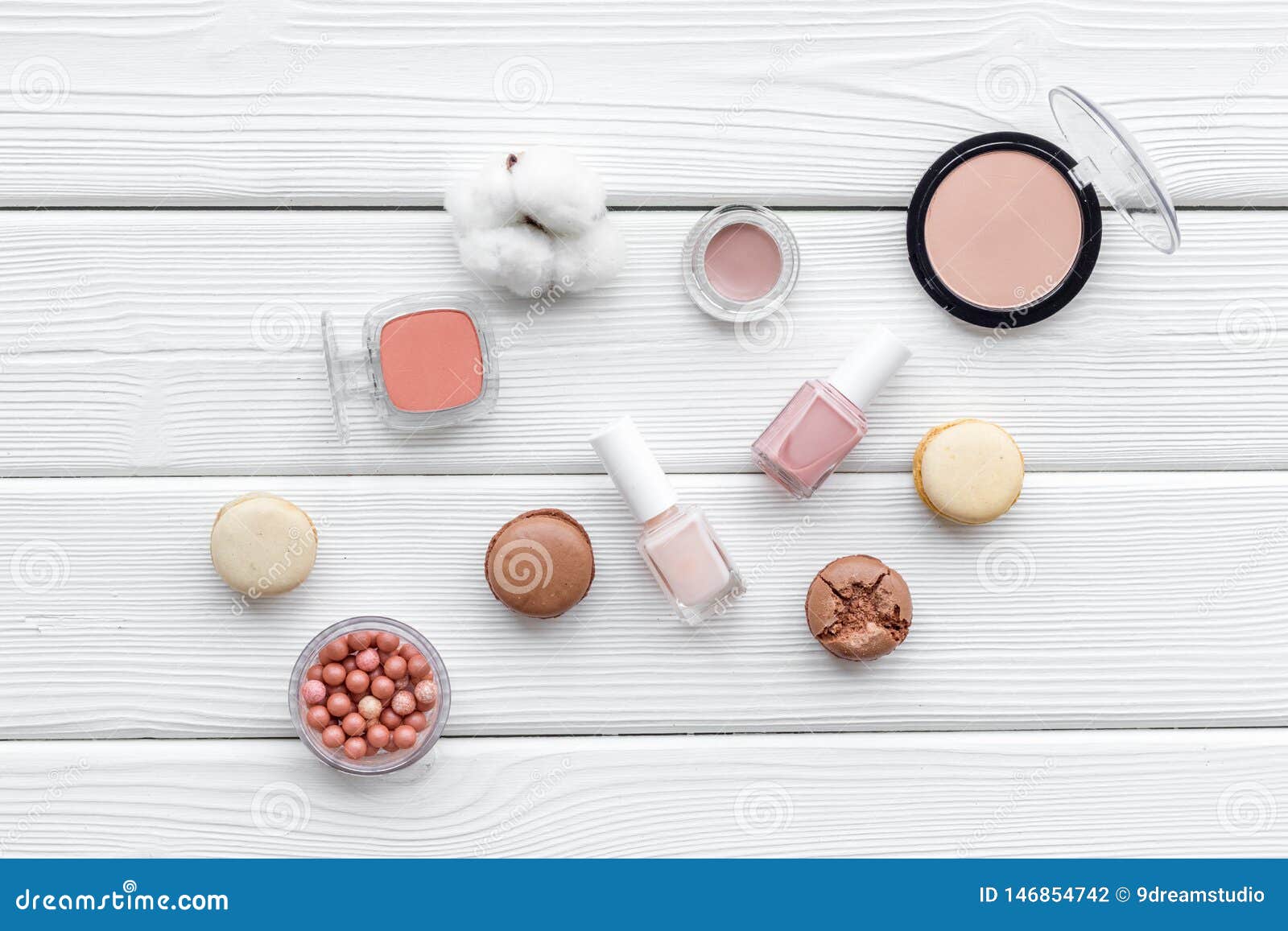 Make Up Accessories Fashion Stylish Cosmetics And Macaroon On