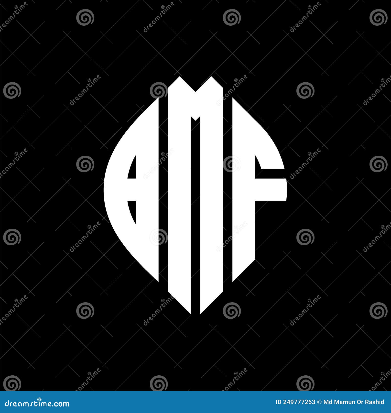 bmf circle letter logo  with circle and ellipse . bmf ellipse letters with typographic style. the three initials form a