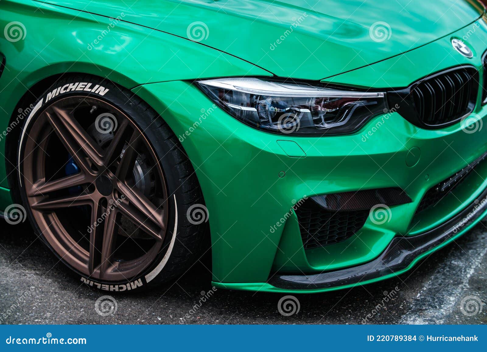BMW M3 F80 Car Wrapped in Green Vinyl Wrap with AC Schnitzer Wheels with Low Profile Tires on Editorial Stock Image - Image ceramic, model: 220789384