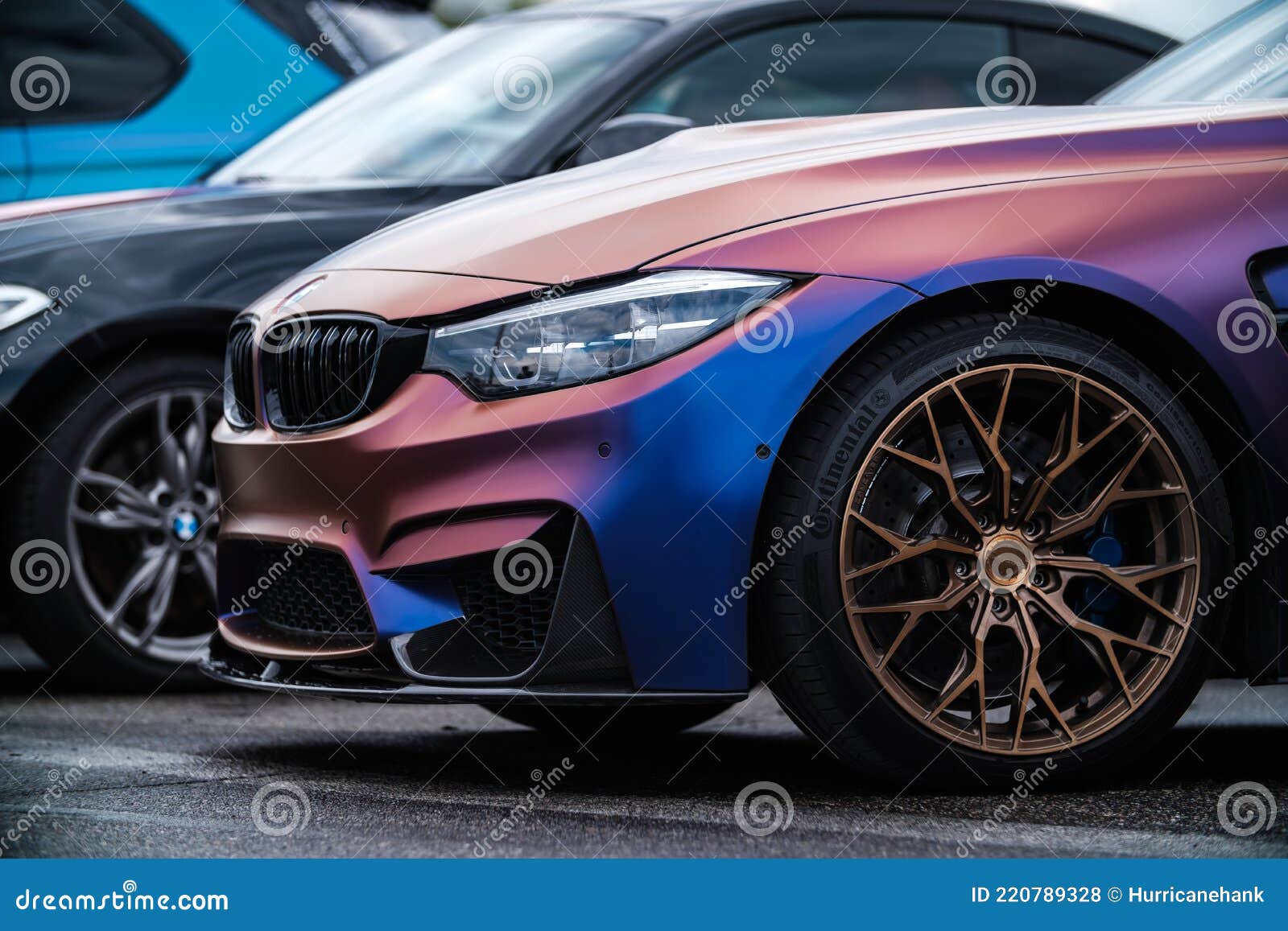 BMW M3 F80 Wrapped in Chameleon Wrap, Equipped with Custom Wide Body Kit, Carbon Fiber Parts, Forged Editorial Stock Photo - of paint,