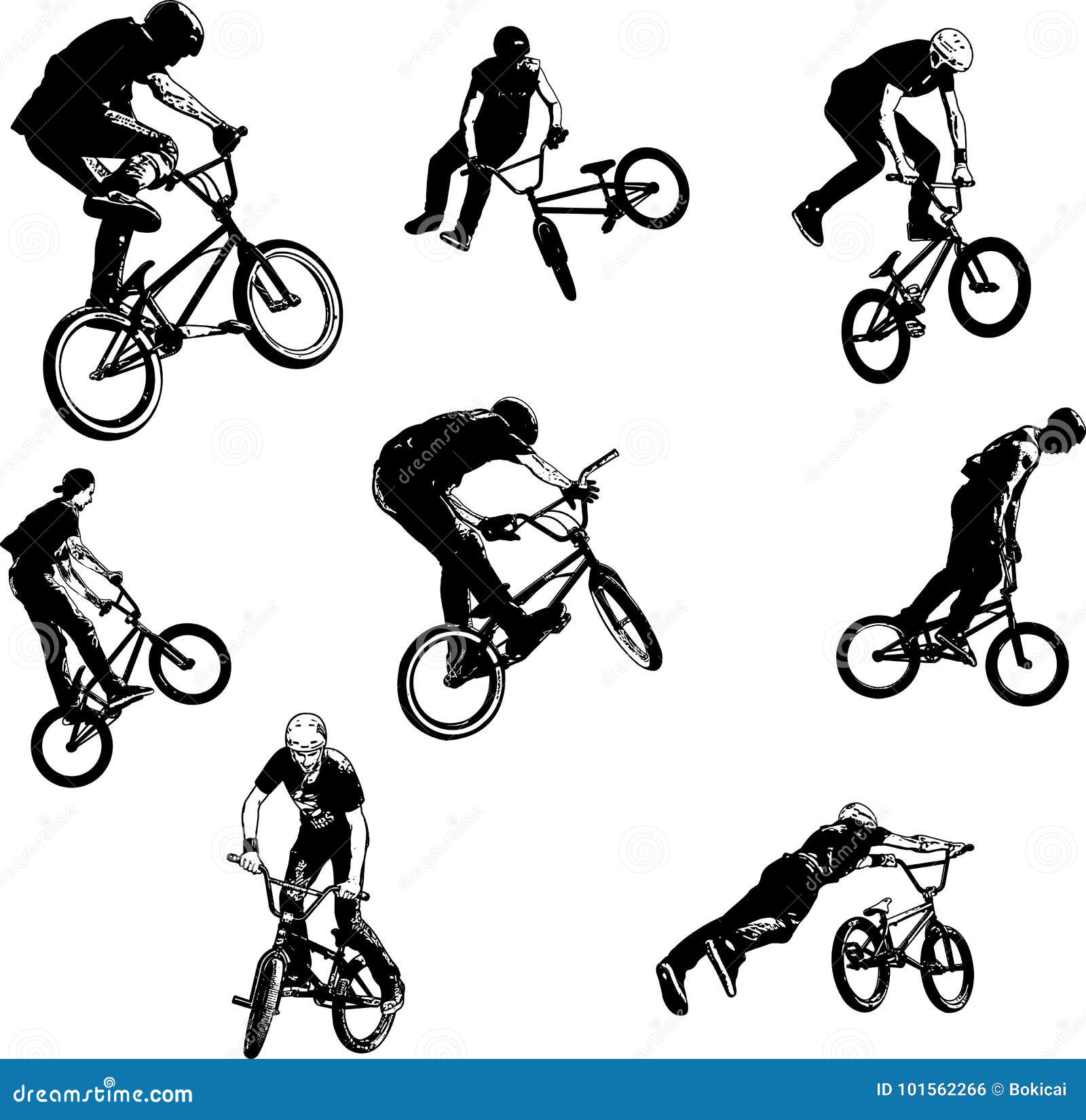 Bmx Stunt Cyclists Sketch Collection Stock Vector Illustration of