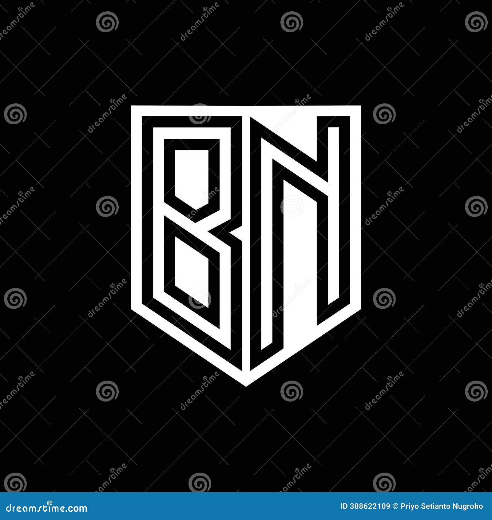 bn logo monogram shield geometric black line inside white shield color 