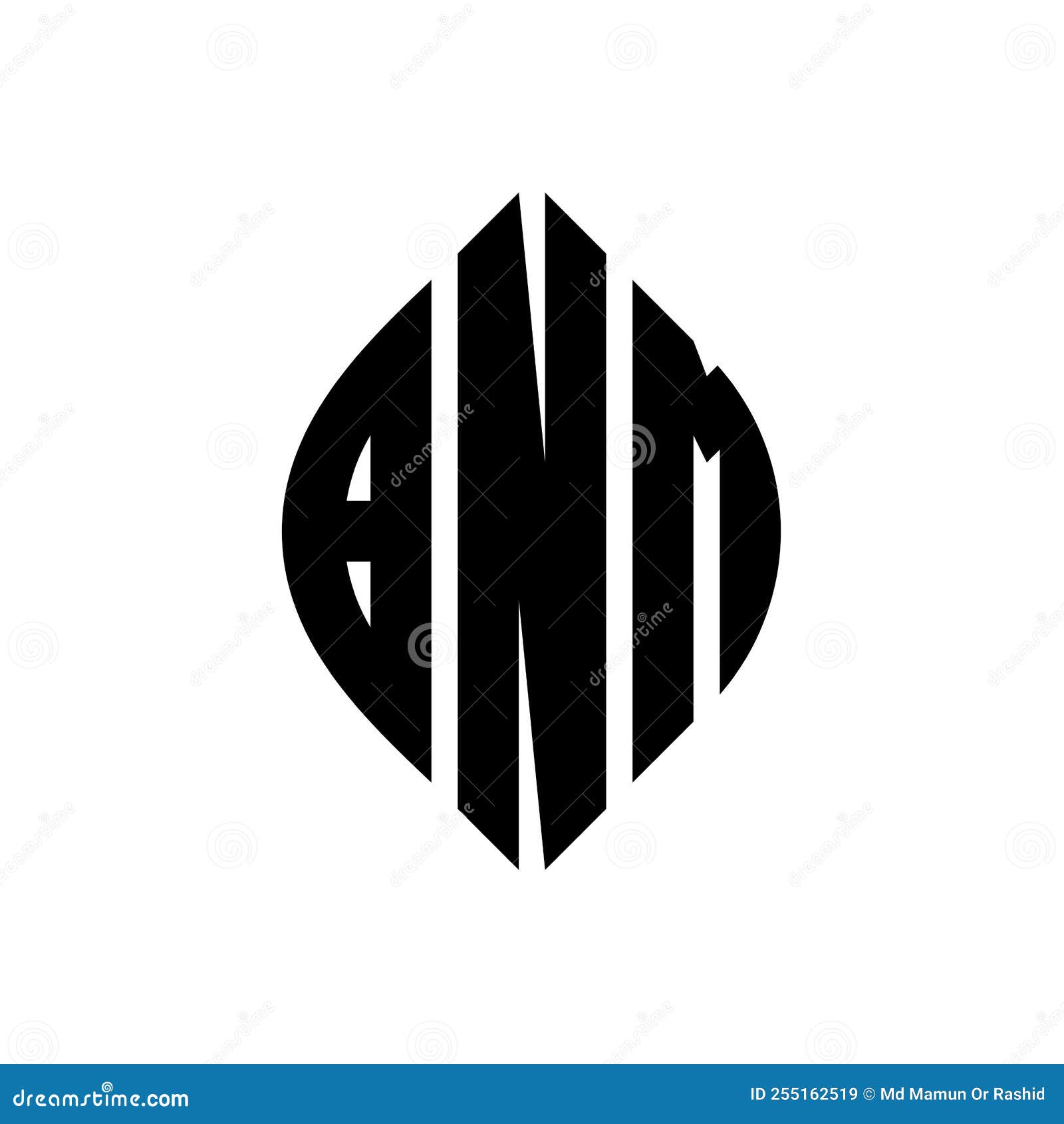 bnm circle letter logo  with circle and ellipse . bnm ellipse letters with typographic style. the three initials form a
