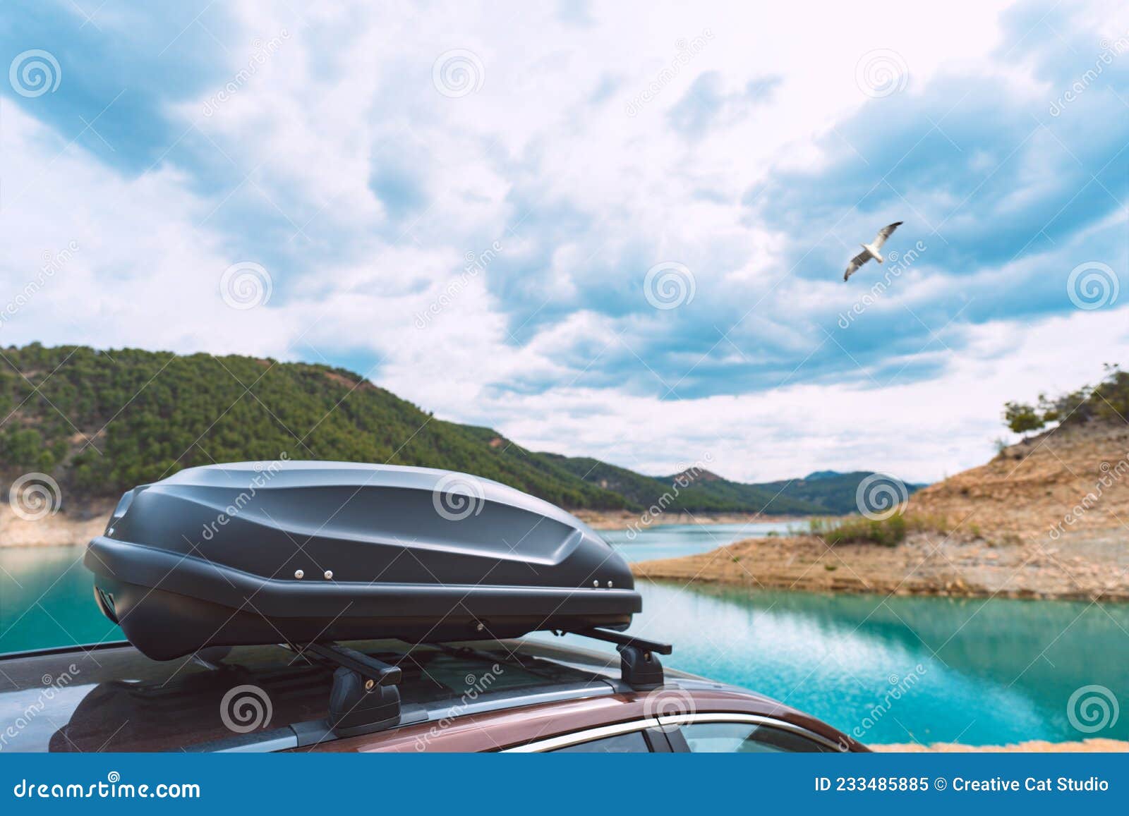 Boîte à Toit De Voiture. Toit De Voiture Avec Coffre. Voiture Avec Porte-bagages  Toit. Voyage En Voiture Image stock - Image du plastique, voiture: 233485885