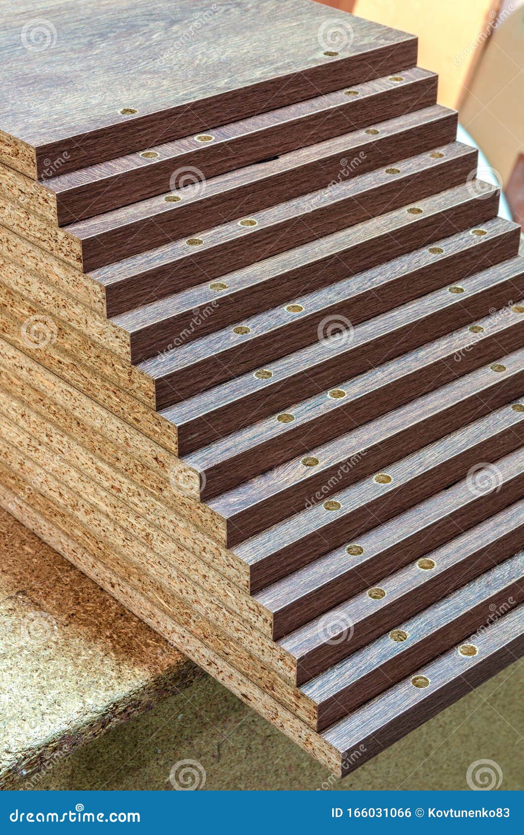 Board Chipboard Cut Parts For Furniture Production Stock Photo