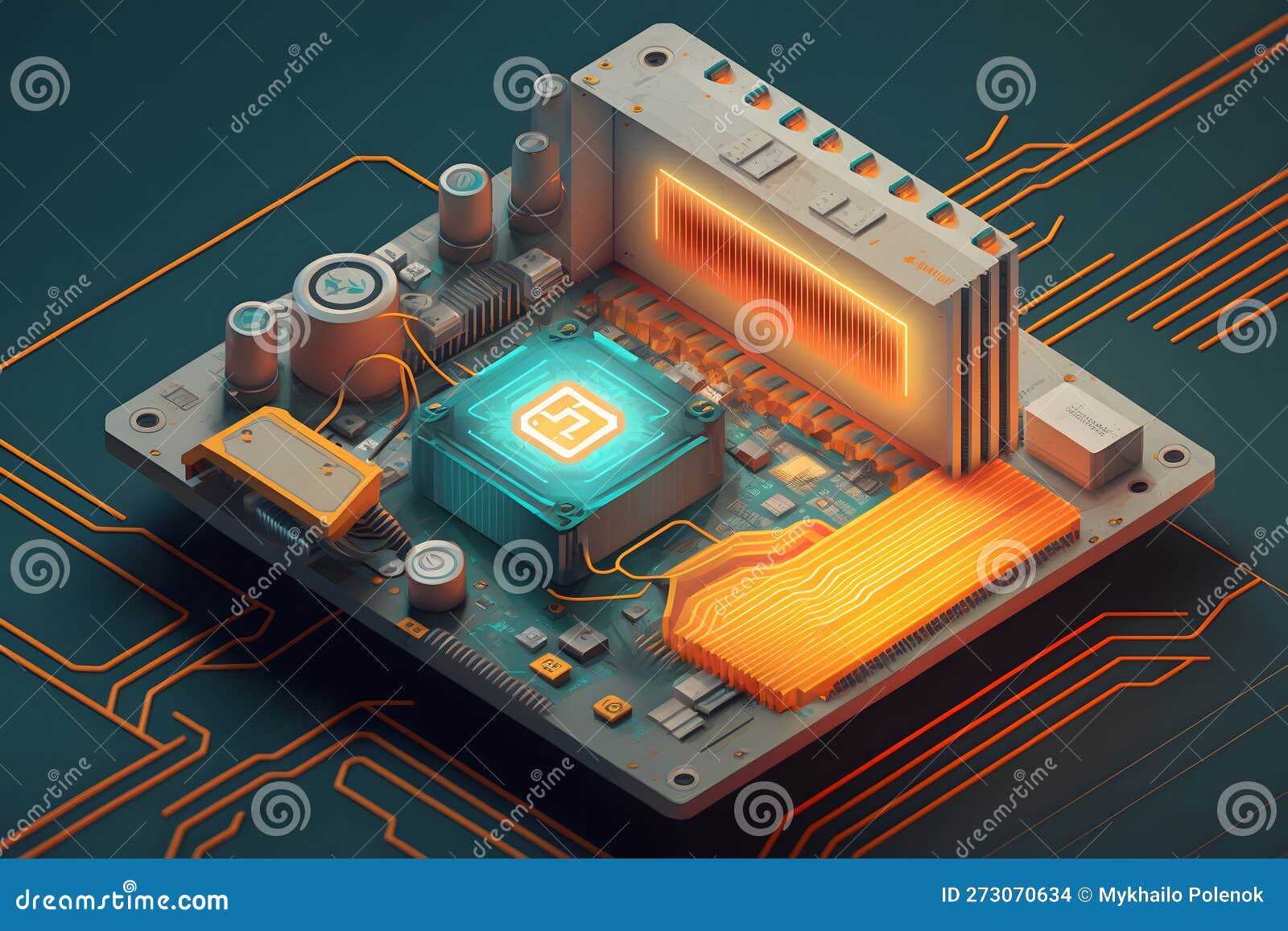 A Board with Chips and a Gaming Graphics Card Processor. Progressive