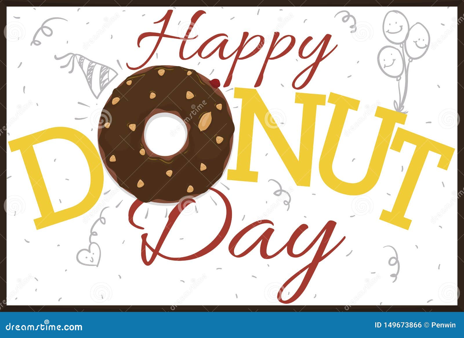 Board with Delicious Doughnut and Doodles To Celebrate Donut Day