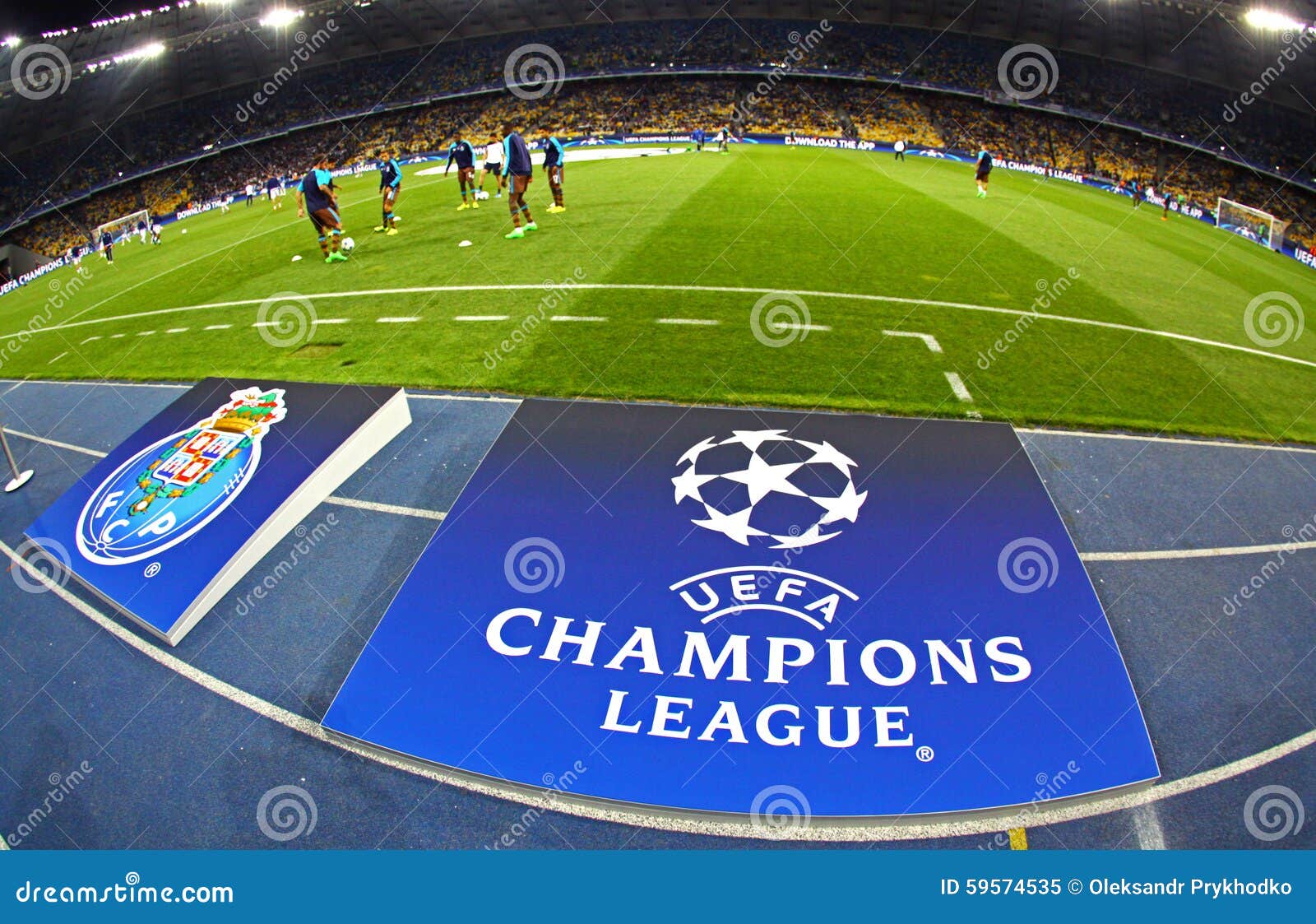Board with UEFA Champions League Logo on the Ground Editorial Image