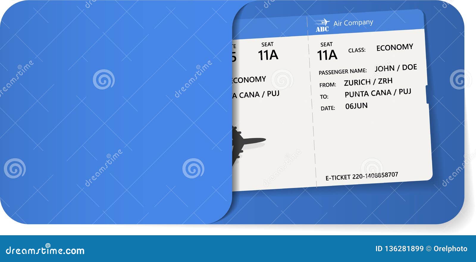 Boarding Pass Inside of Blue Envelope. Stock Vector Illustration of