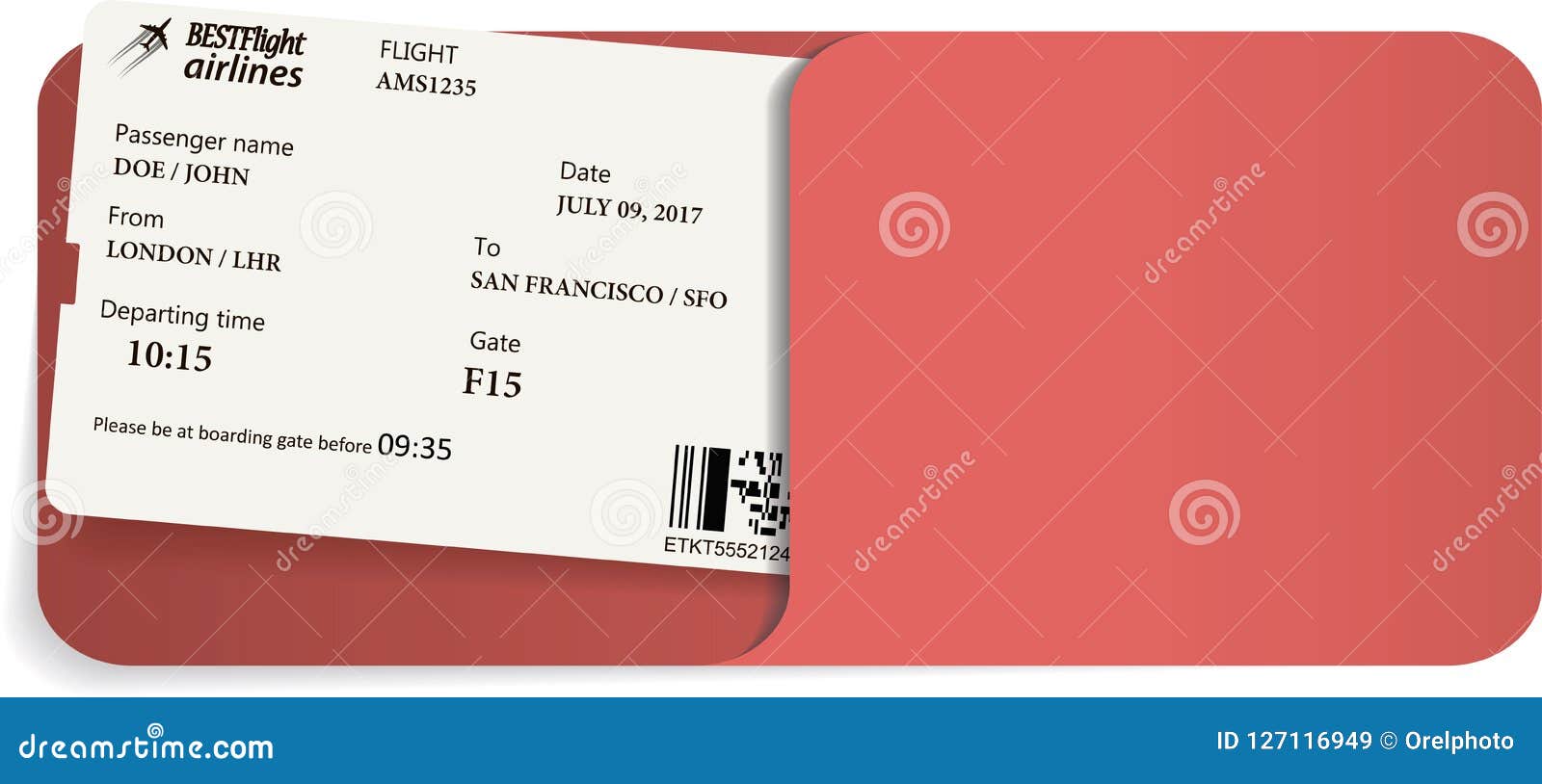 Boarding Pass Inside of Envelope. Stock Vector Illustration of