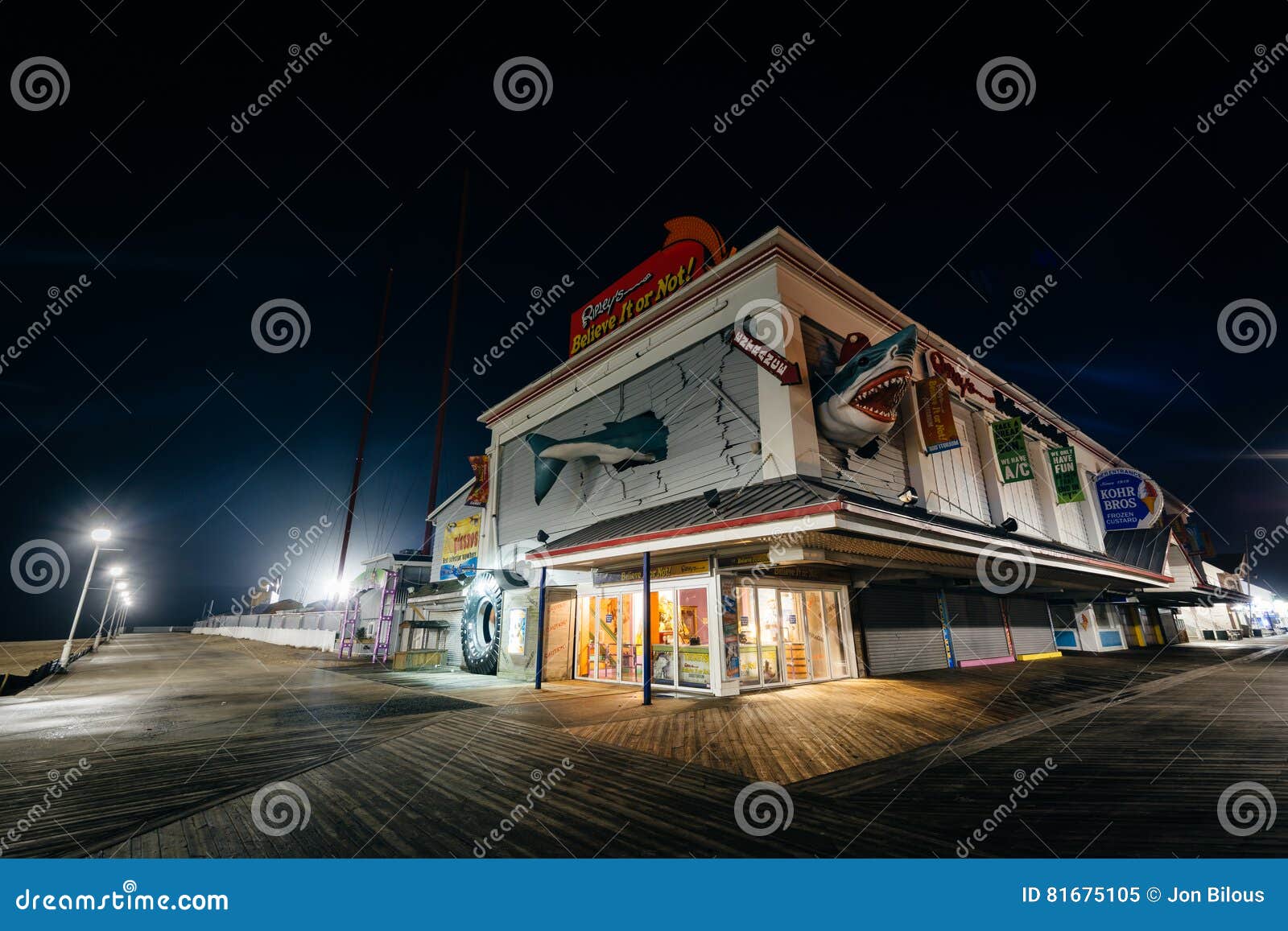 The Boardwalk at Night, in Ocean City, Maryland. Editorial Image