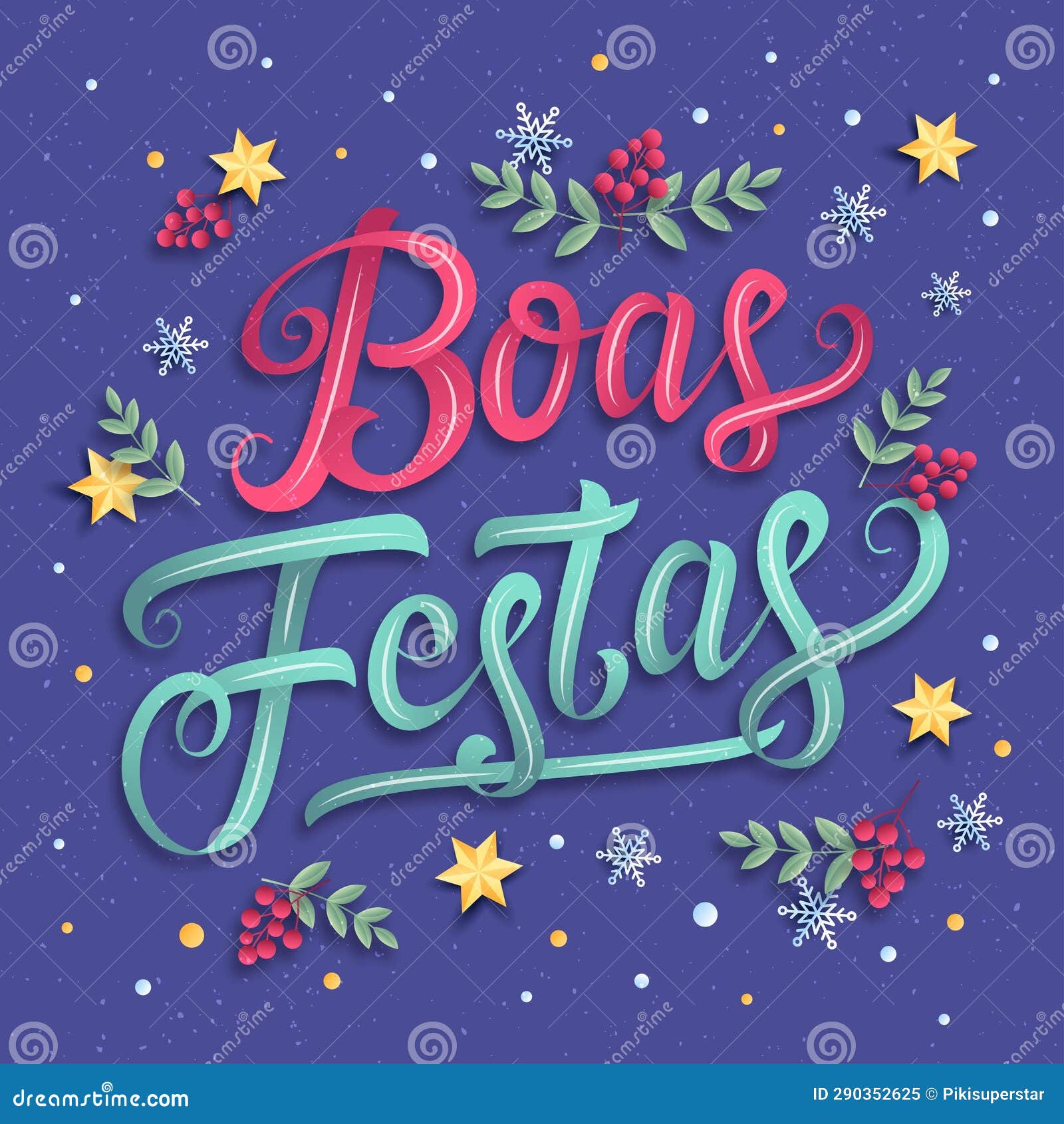 Boas Festas Calligraphy Hand Lettering On Red Buffalo Plaid Background