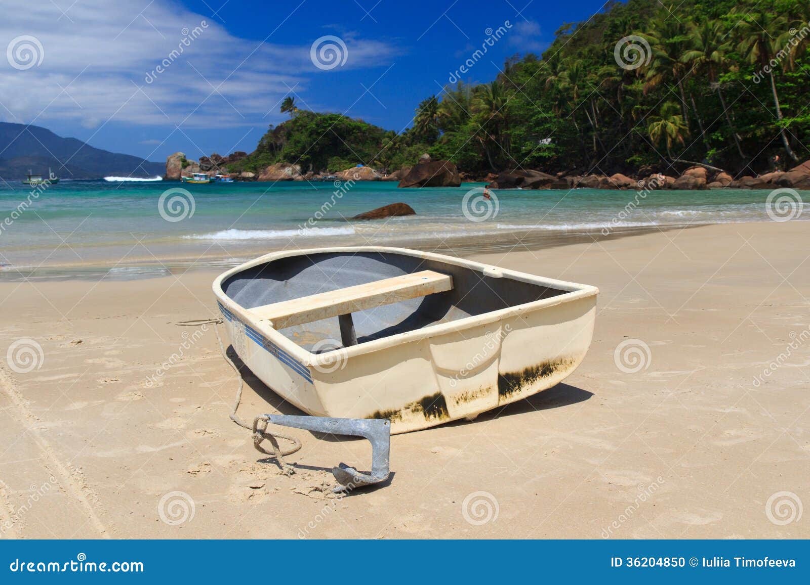 boat on beach aventueiro of island ilha grande, br